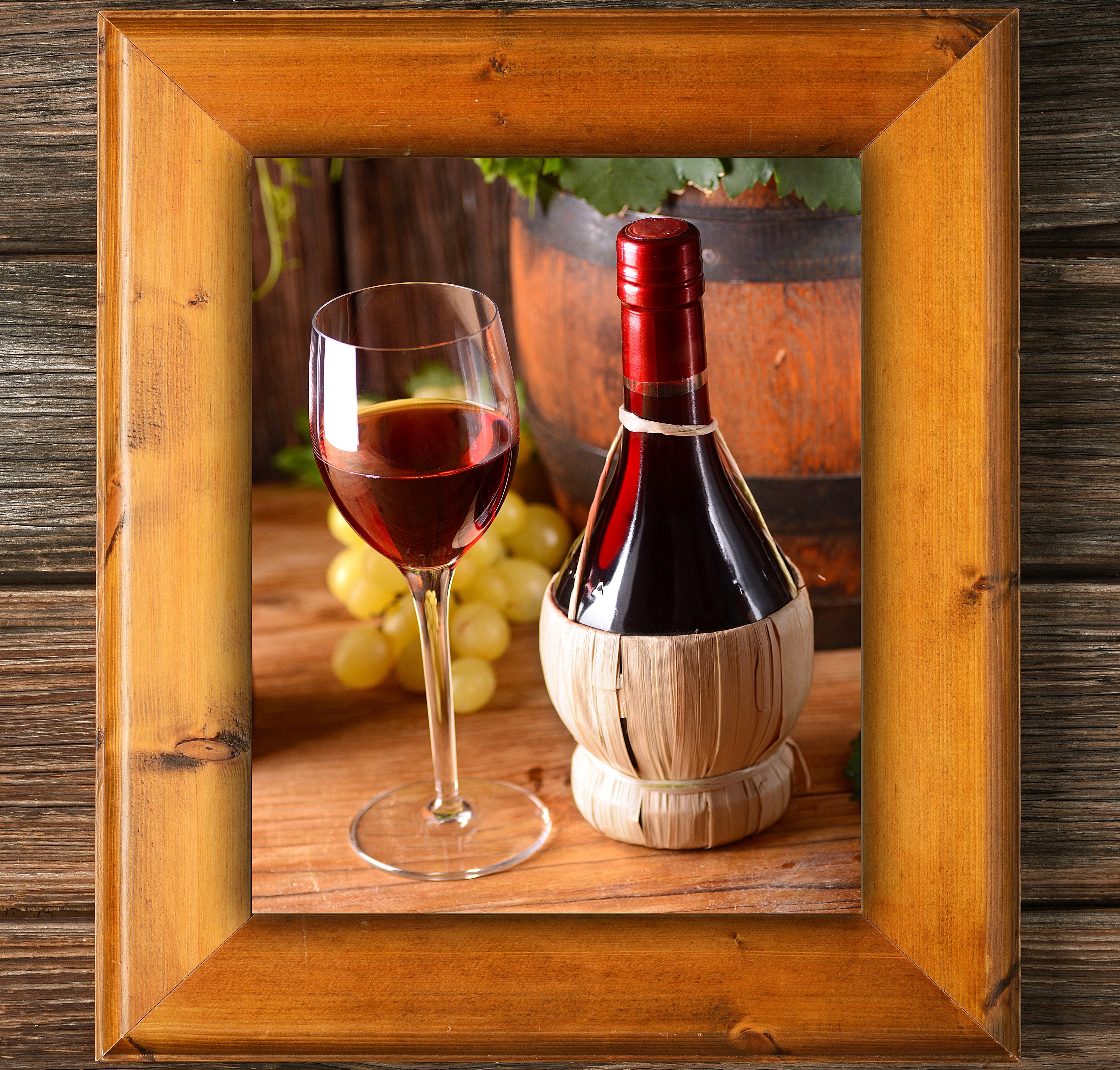 Red Wine Bottle and Glass with Grapes HD Wallpaper