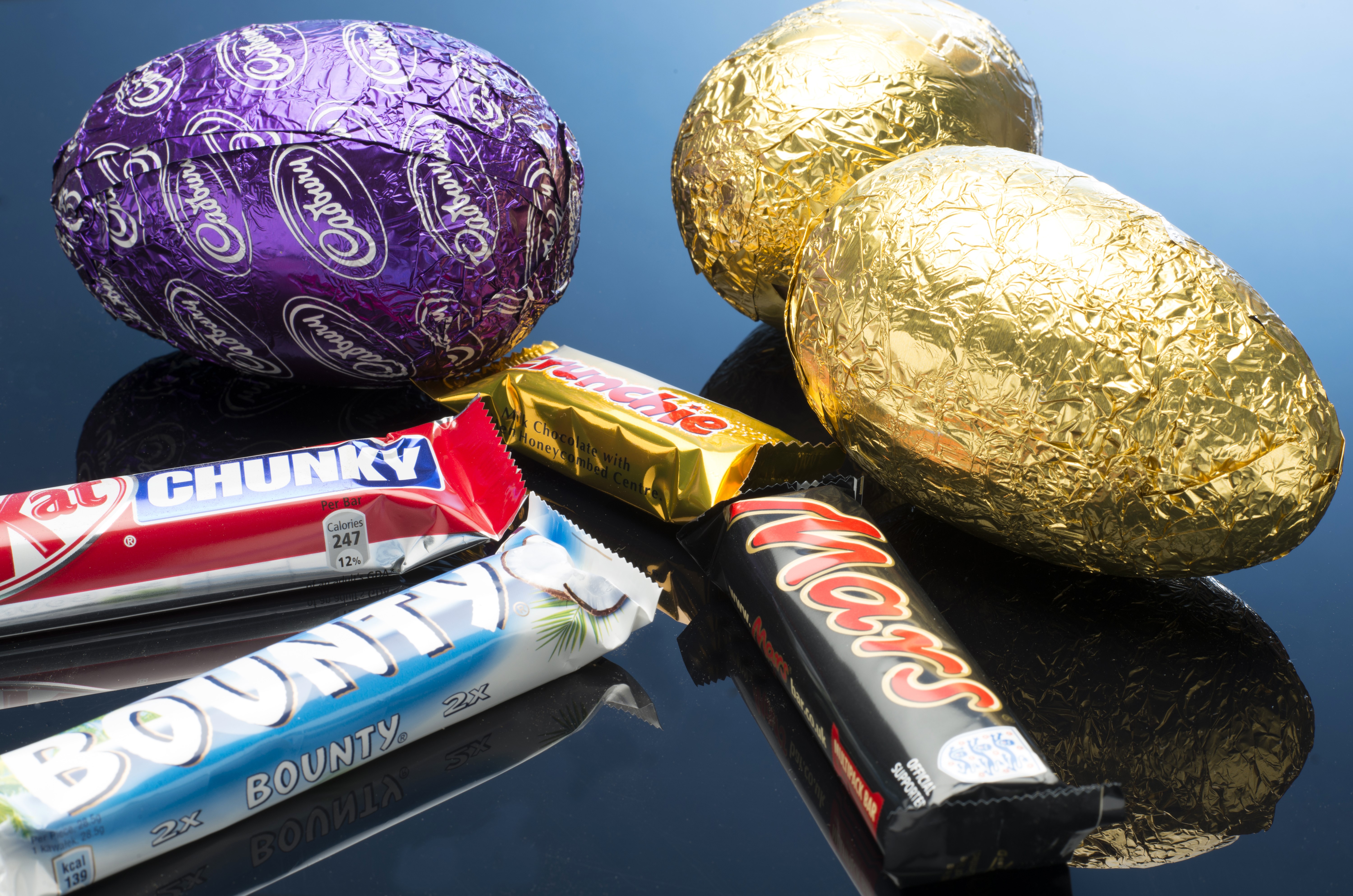 Cadbury and Mars chocolate bars and Easter eggs HD Wallpaper