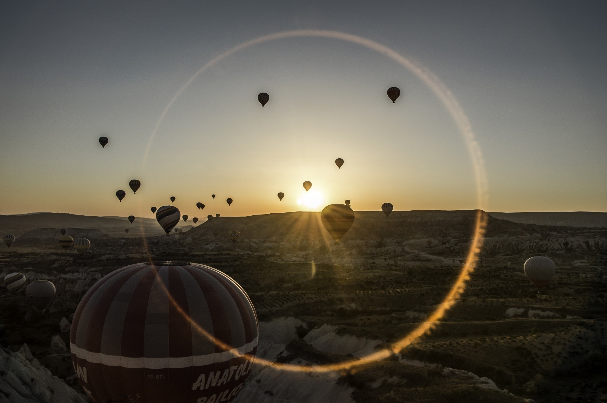 Hot air balloons at sunrise over Cappadocia HD Wallpaper