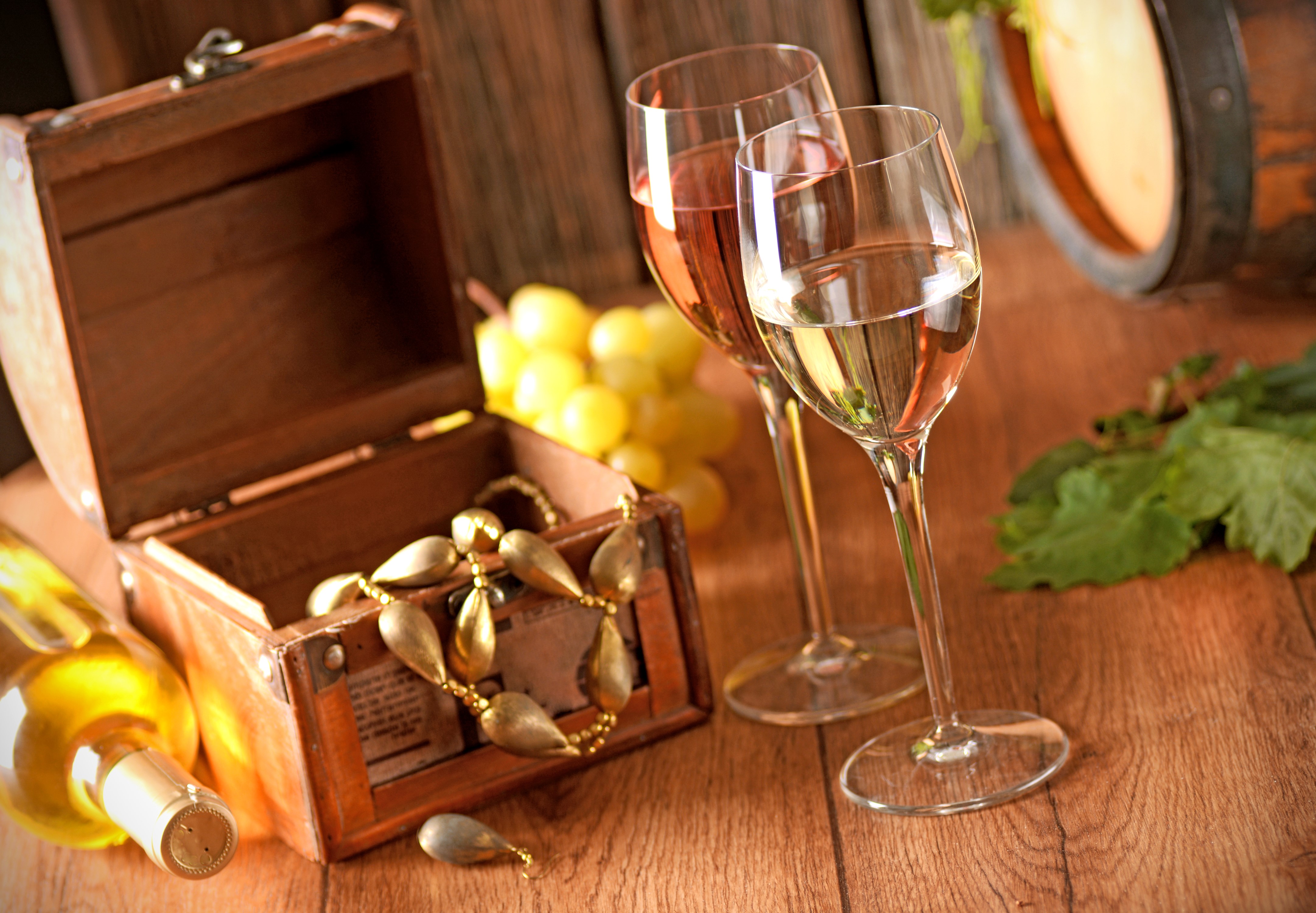Wine, Jewelry, and a Treasure Chest HD Wallpaper