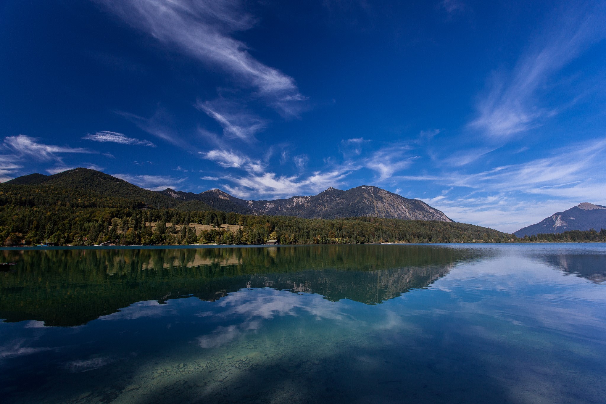 Walchensee Lake with Mountains and Sky in Bavaria HD Wallpaper