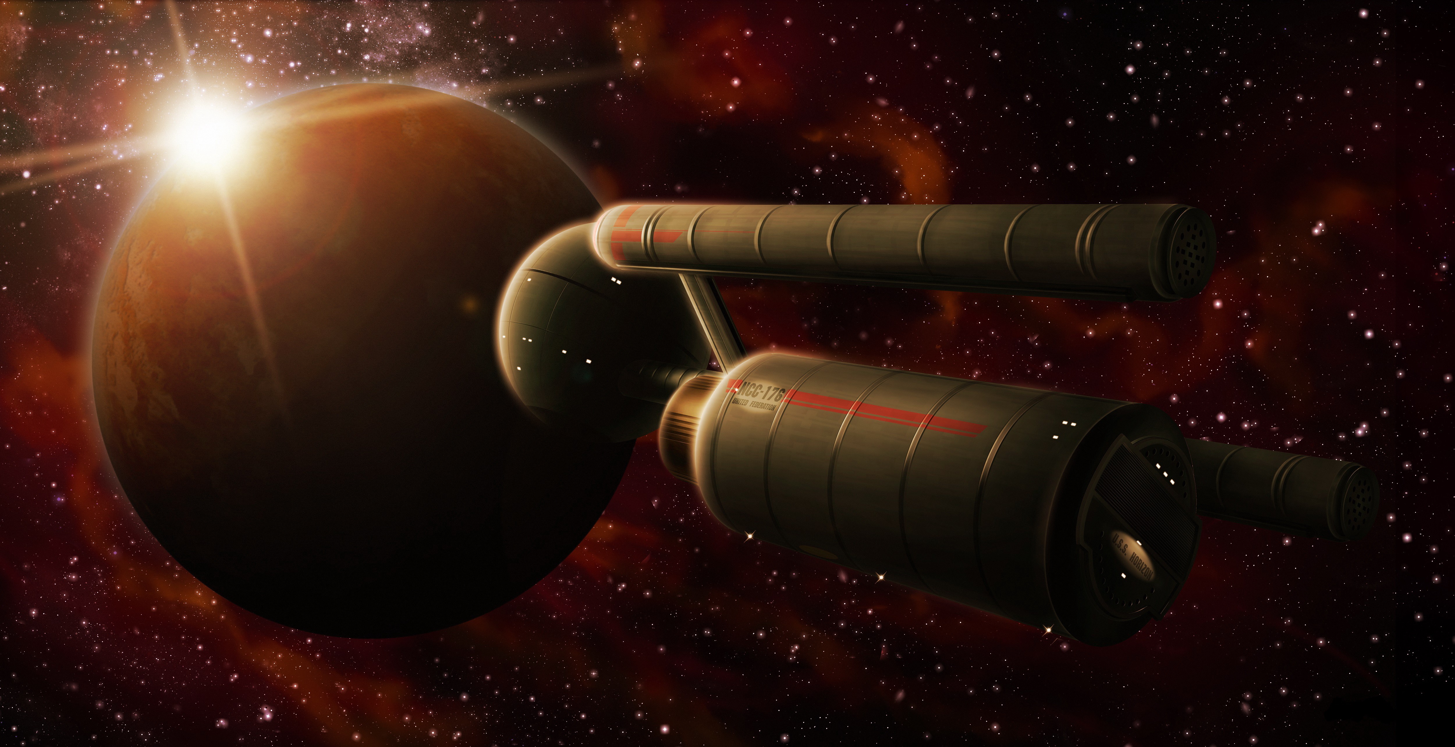 Starship Enterprise near a planet HD Wallpaper