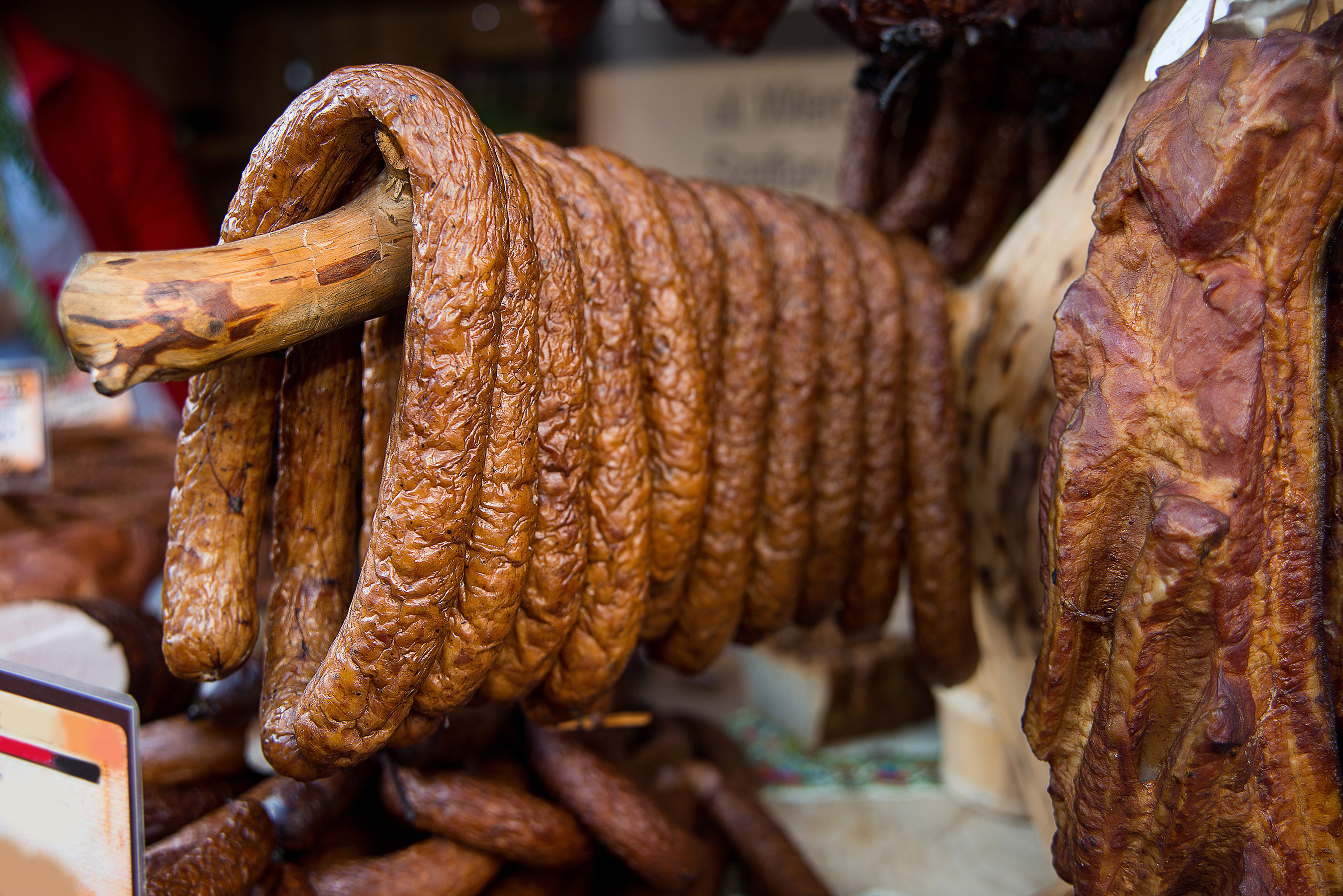 Smoked Meat Products and Sausages Hanging HD Wallpaper