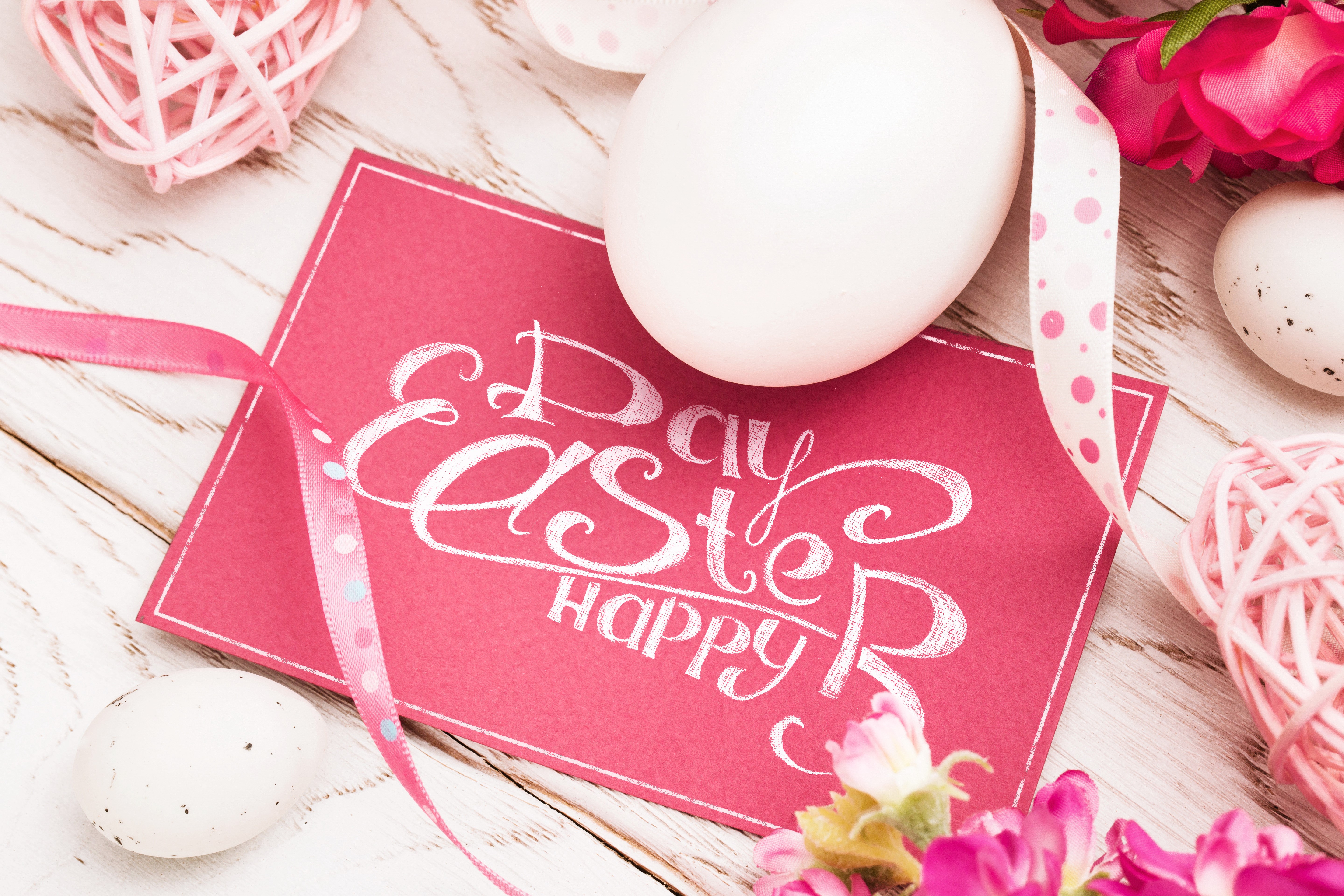 Happy Easter Card with Eggs and Flowers HD Wallpaper
