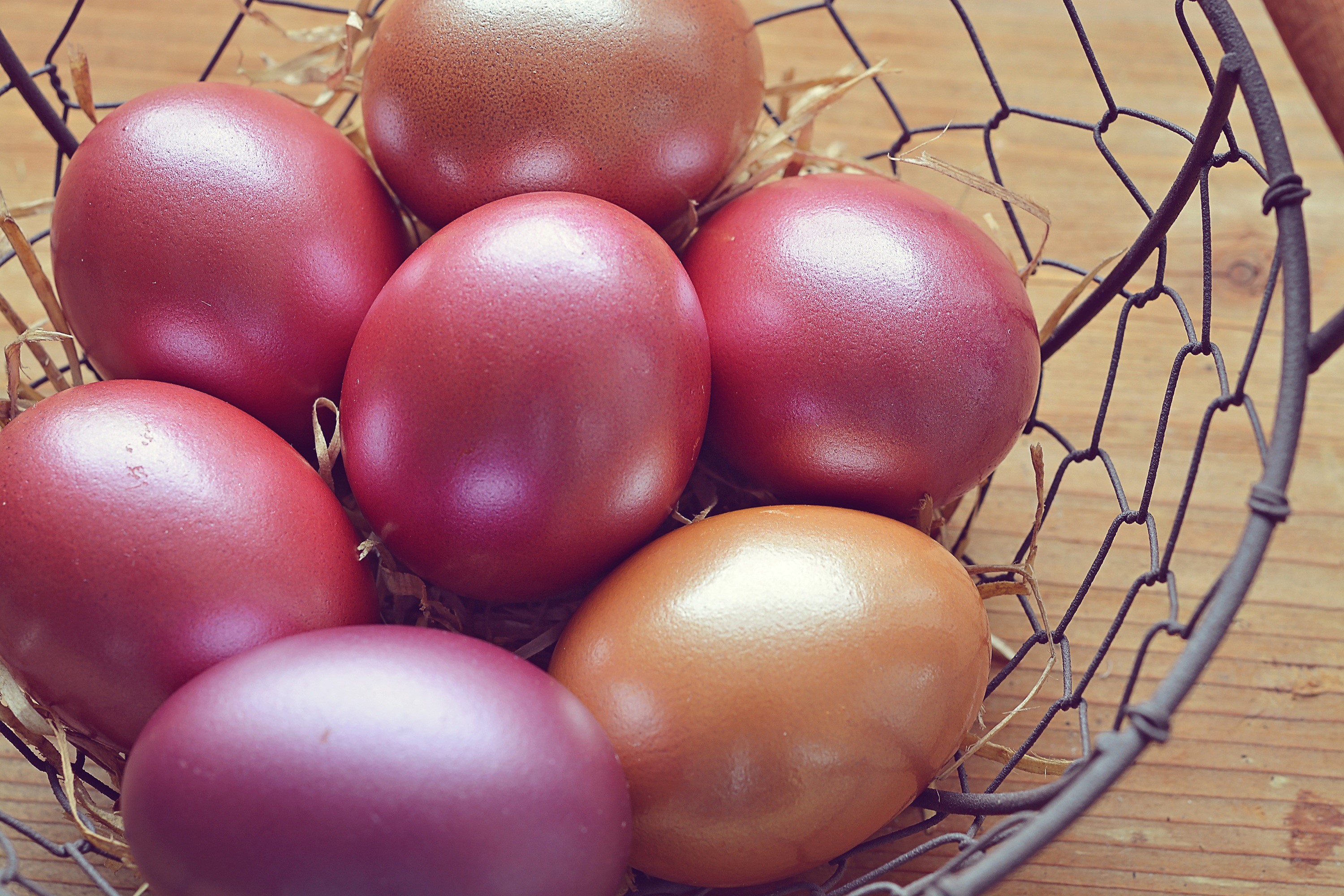 Easter Eggs in a Wire Basket HD Wallpaper