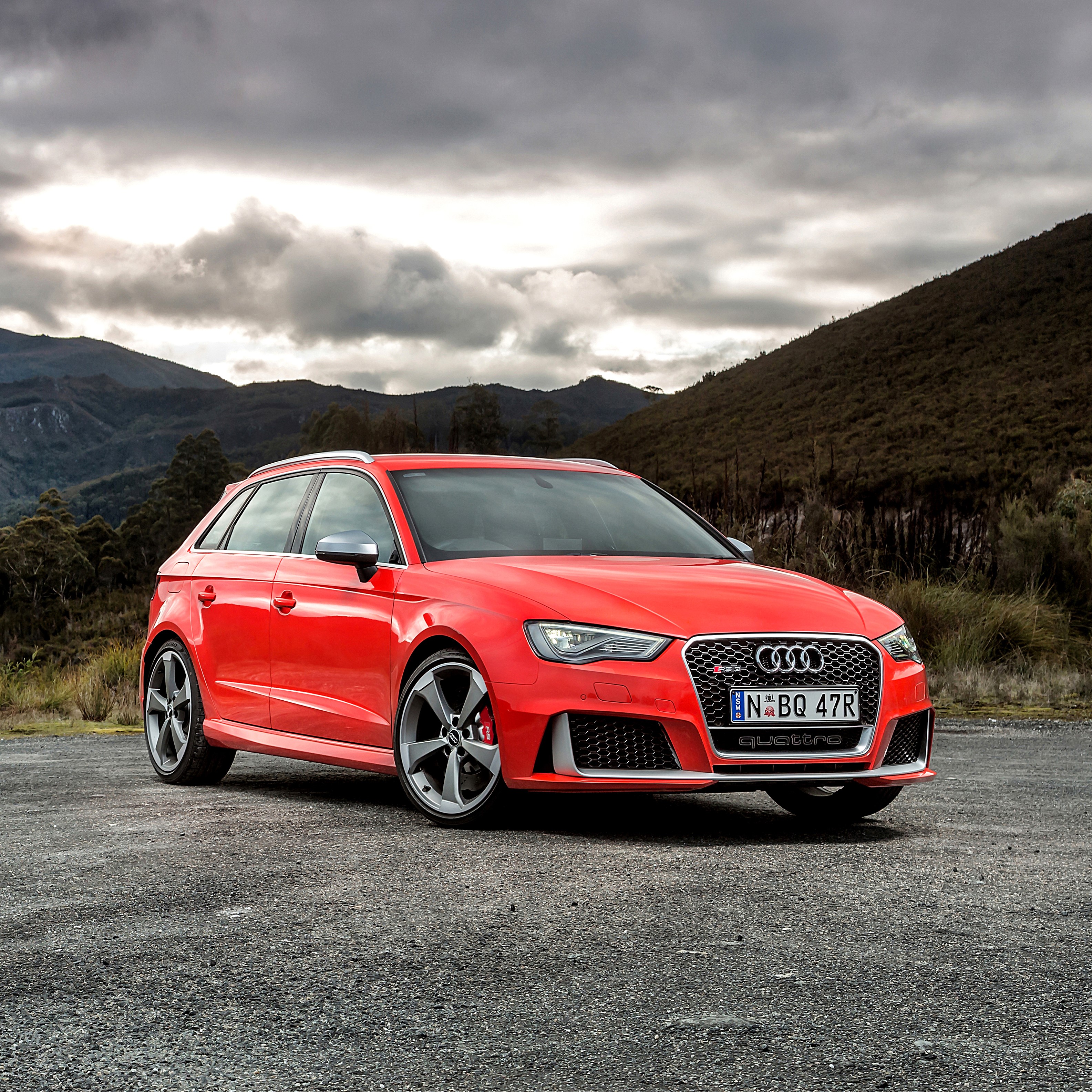 Red Audi RS 3 Quattro Hatchback HD Wallpaper