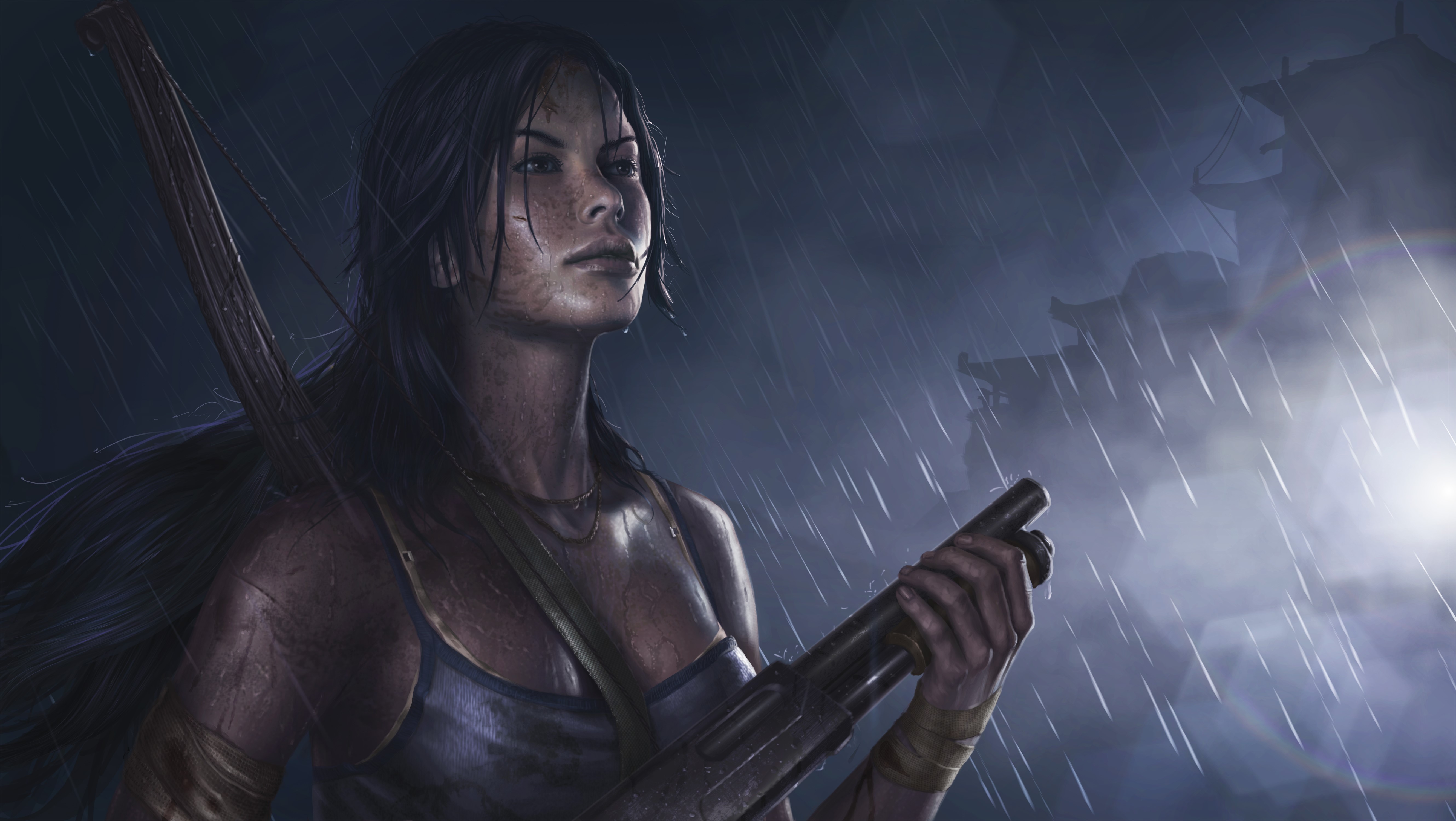 Lara Croft from Tomb Raider 2013 in the rain HD Wallpaper