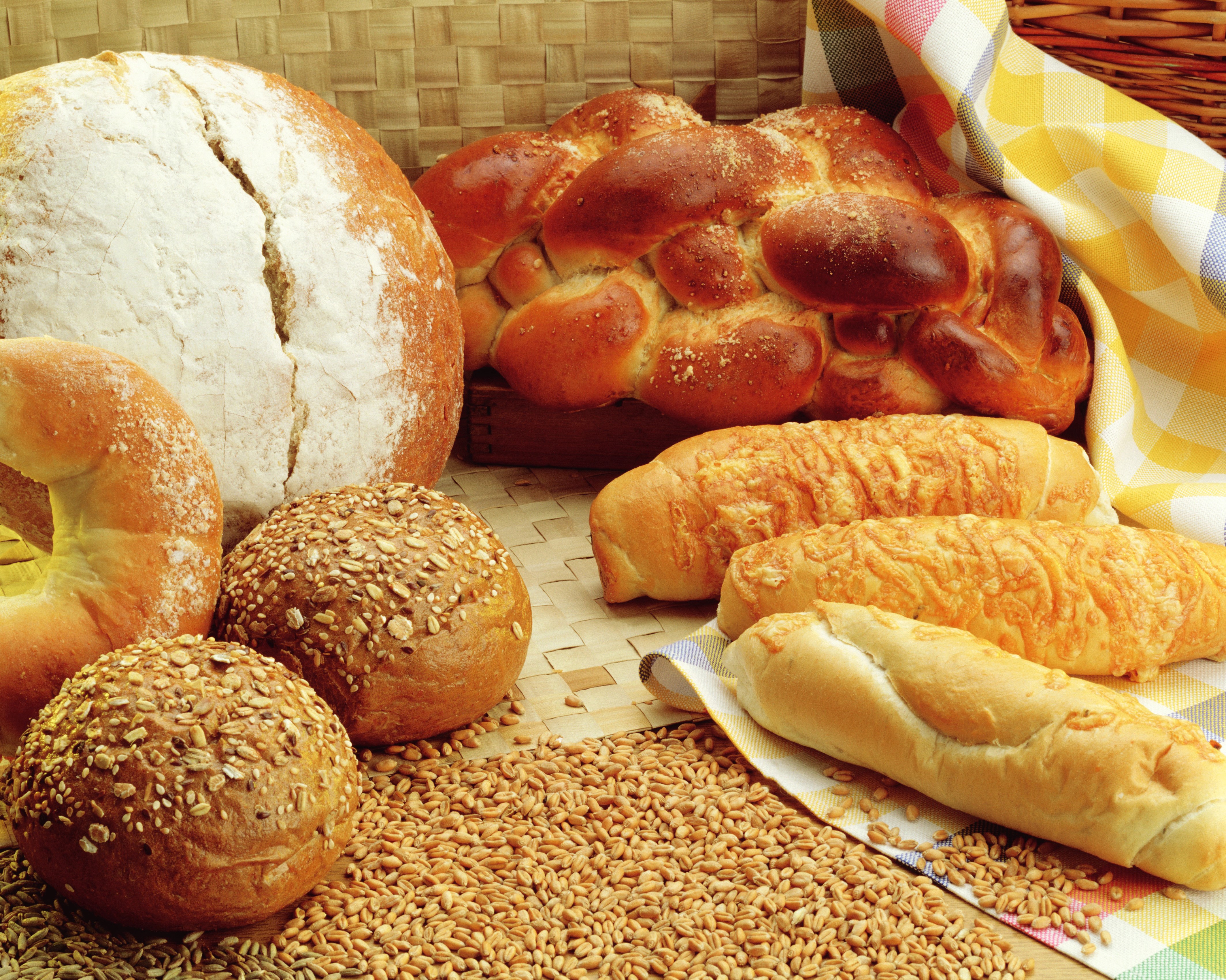 Assortment of Breads and Buns with Grains HD Wallpaper