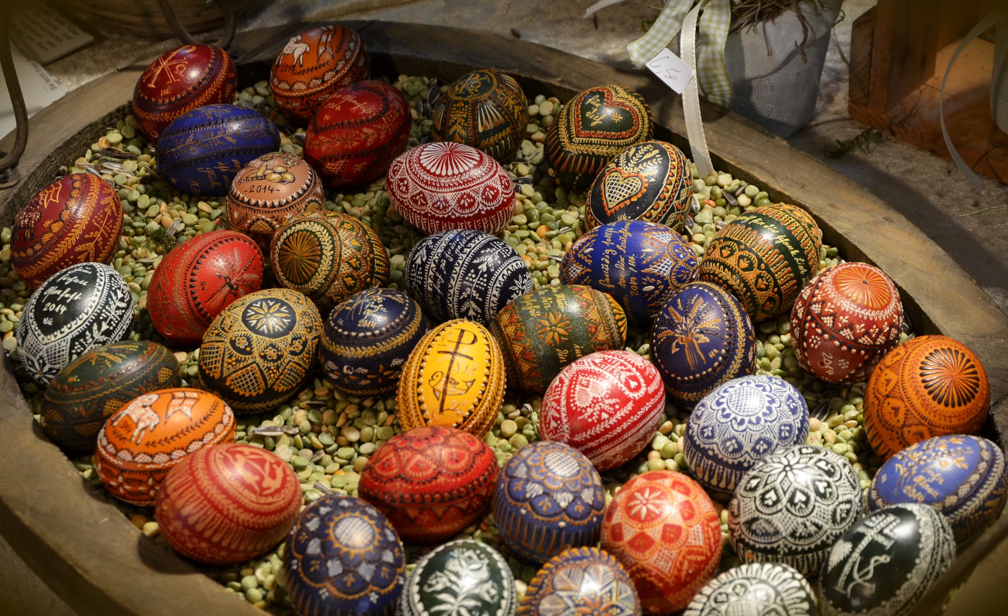 Many Decorated Easter Eggs in a Bowl HD Wallpaper