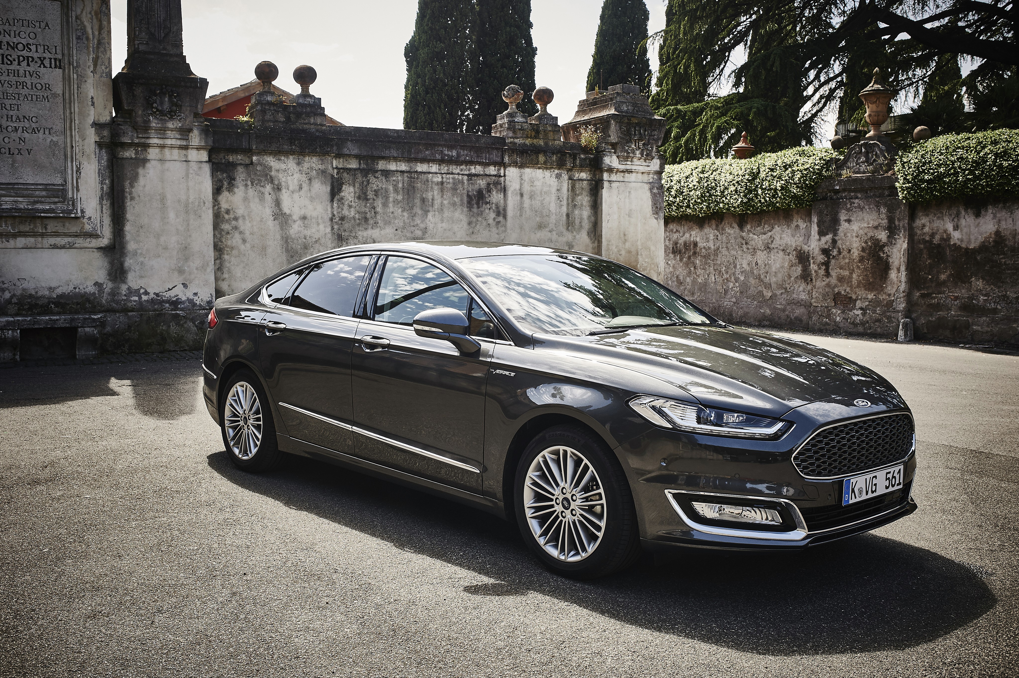 Ford Mondeo Vignale Sedan parked near a stone wall HD Wallpaper