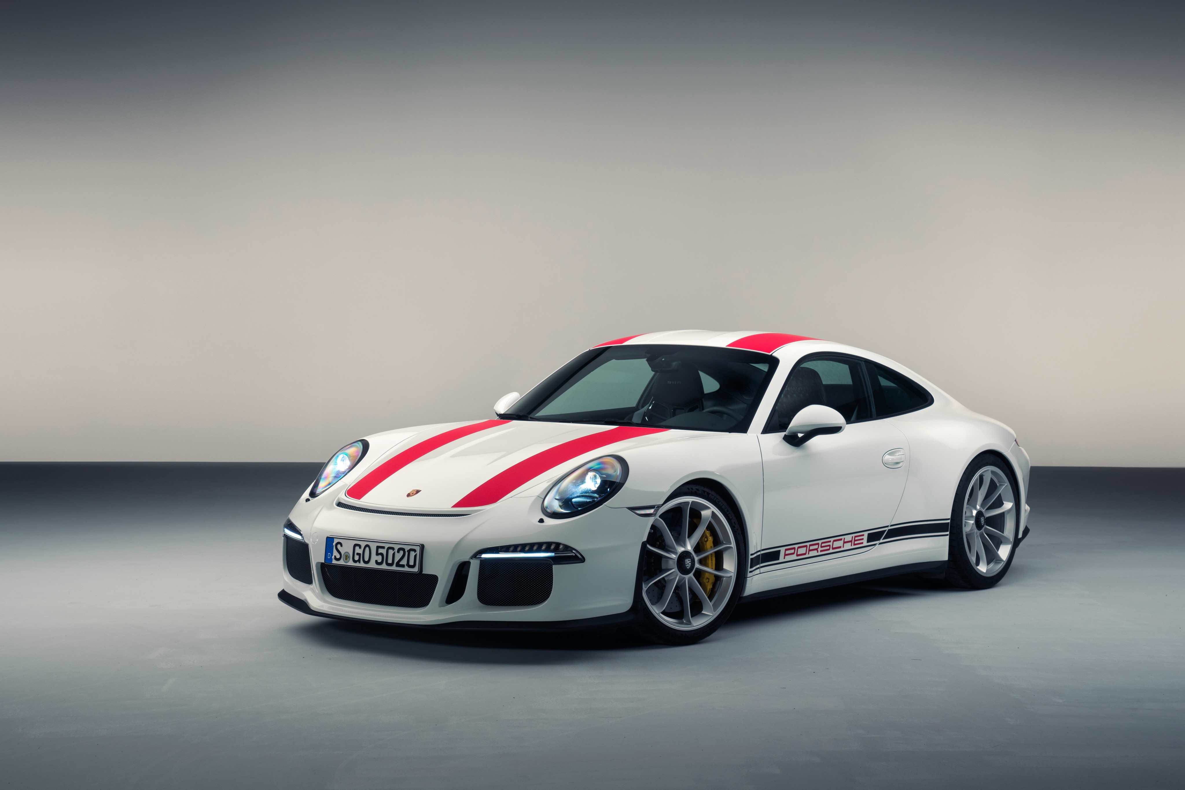 White Porsche 911 Turbo S Coupe with Red Stripes HD Wallpaper