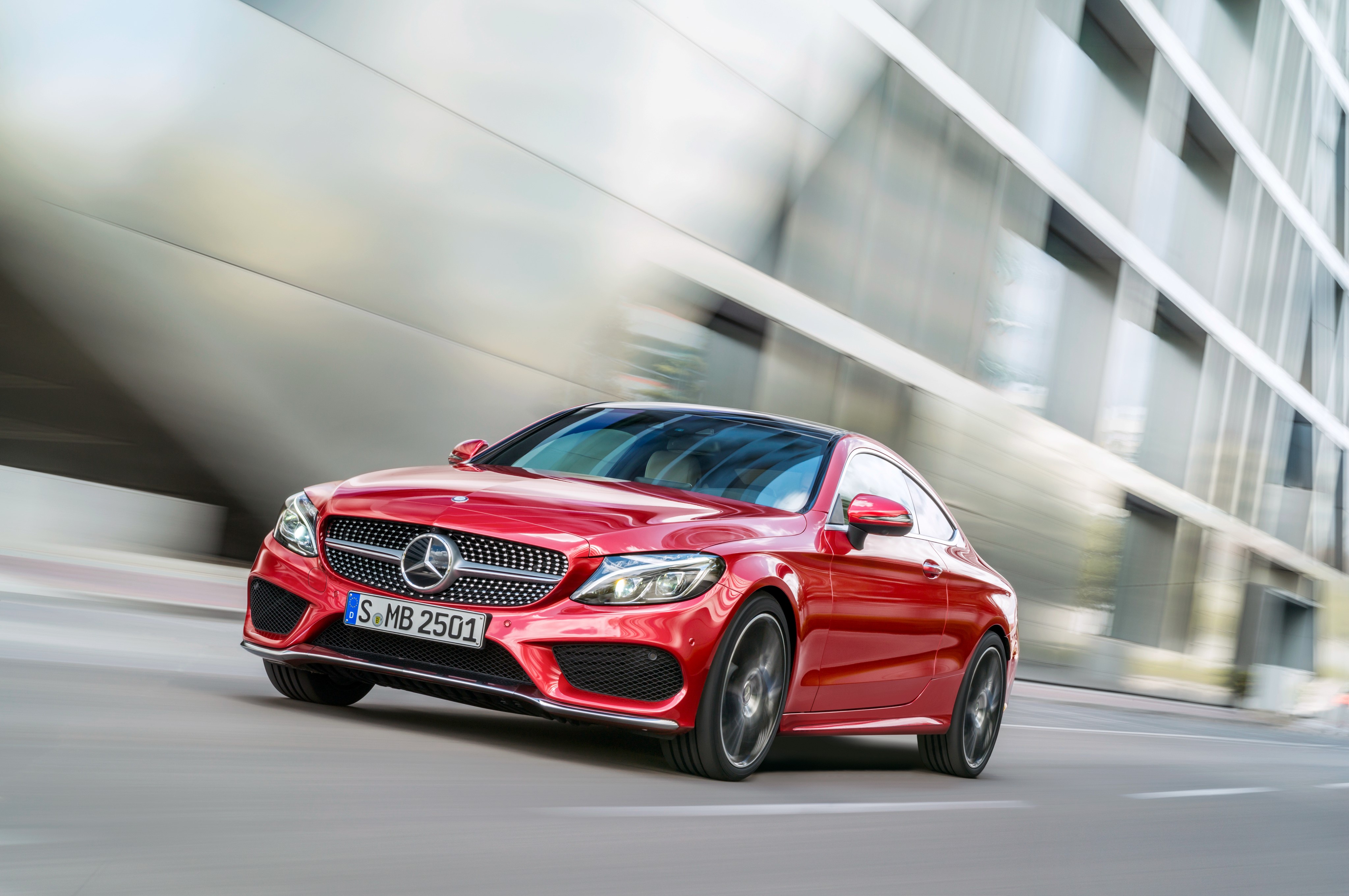 Red Mercedes-Benz C-Class Coupe in Motion HD Wallpaper
