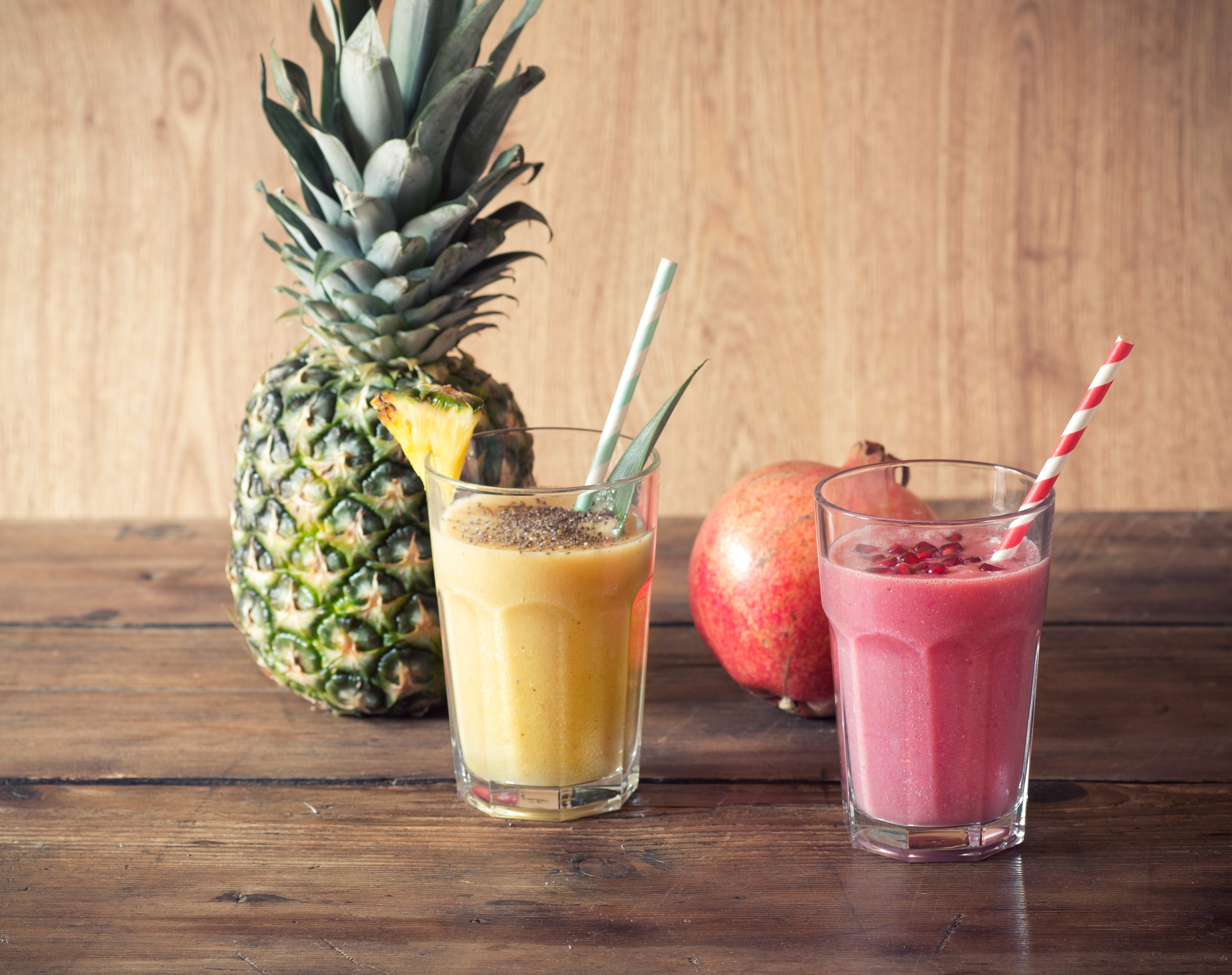 Pineapple and Pomegranate Smoothies with Fruits HD Wallpaper