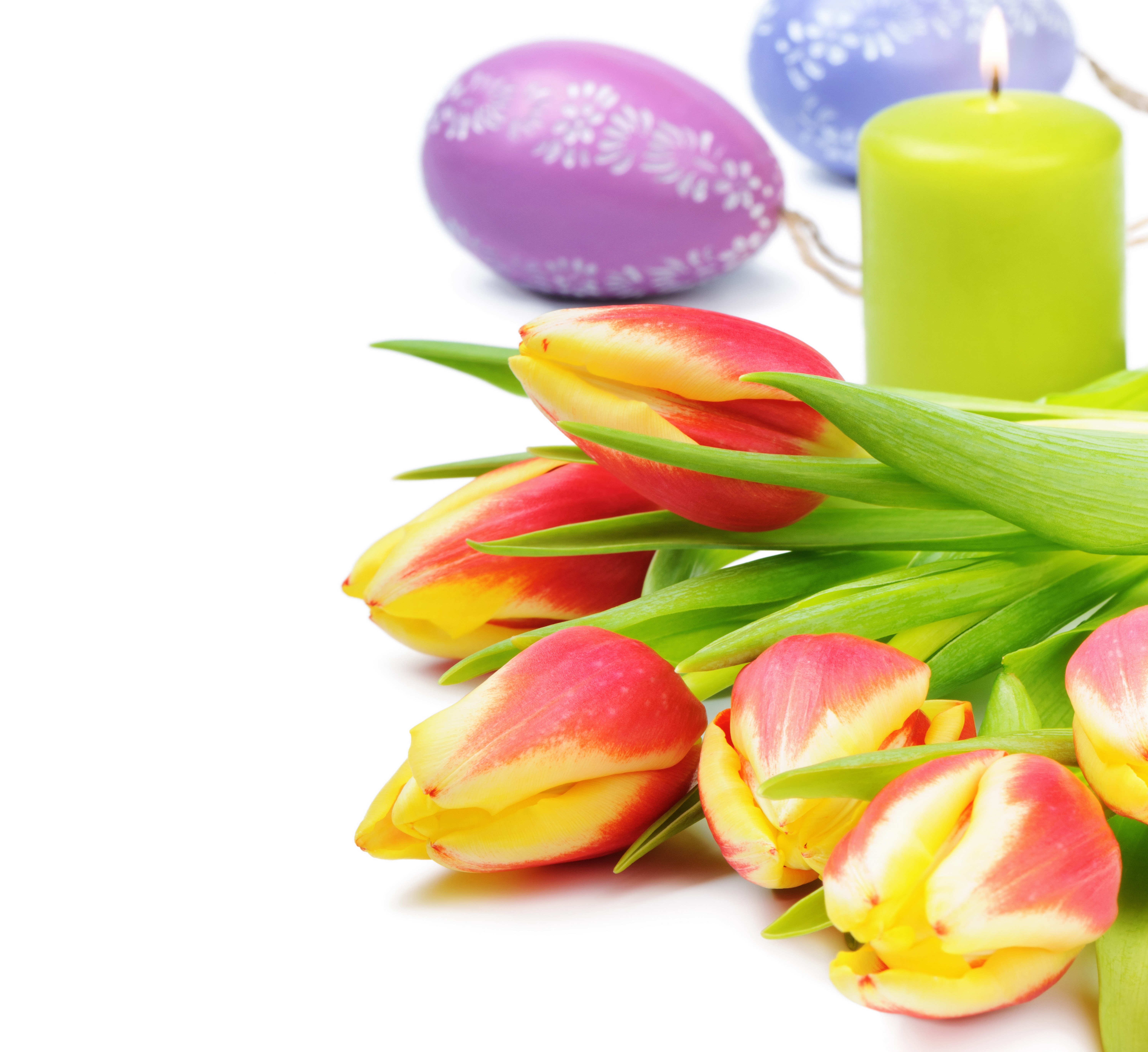 Tulips, Easter Eggs, and Candle HD Wallpaper