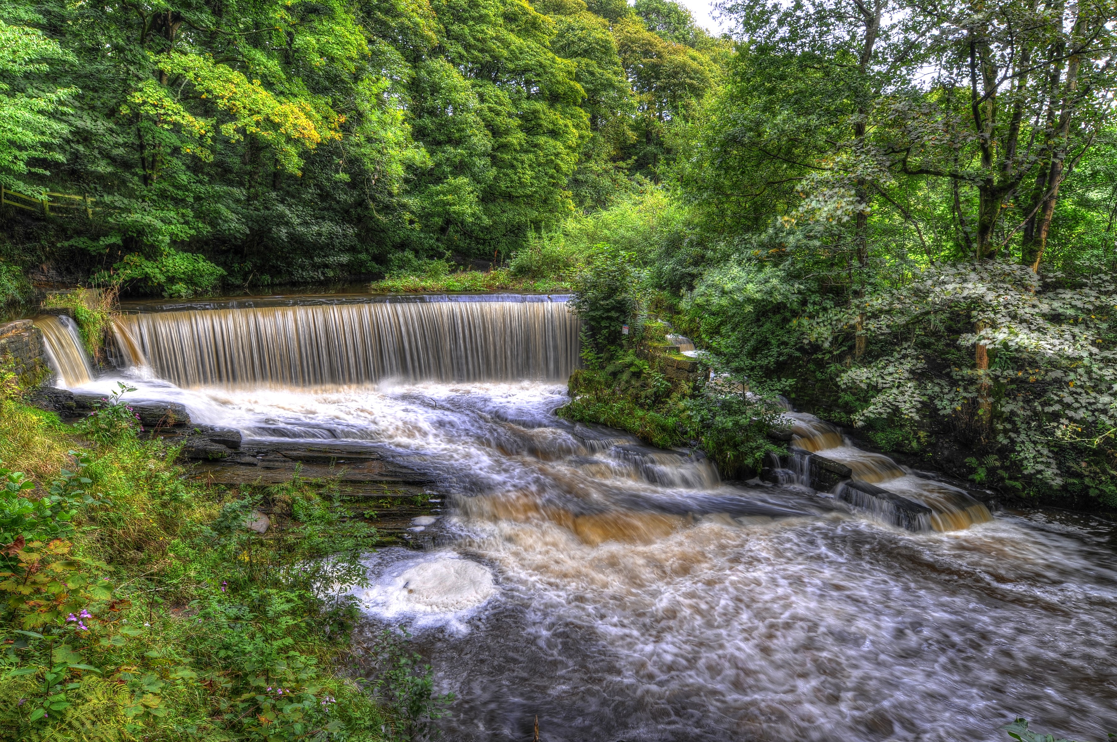 Waterfall in Yarrow Valley Park, England HD Wallpaper