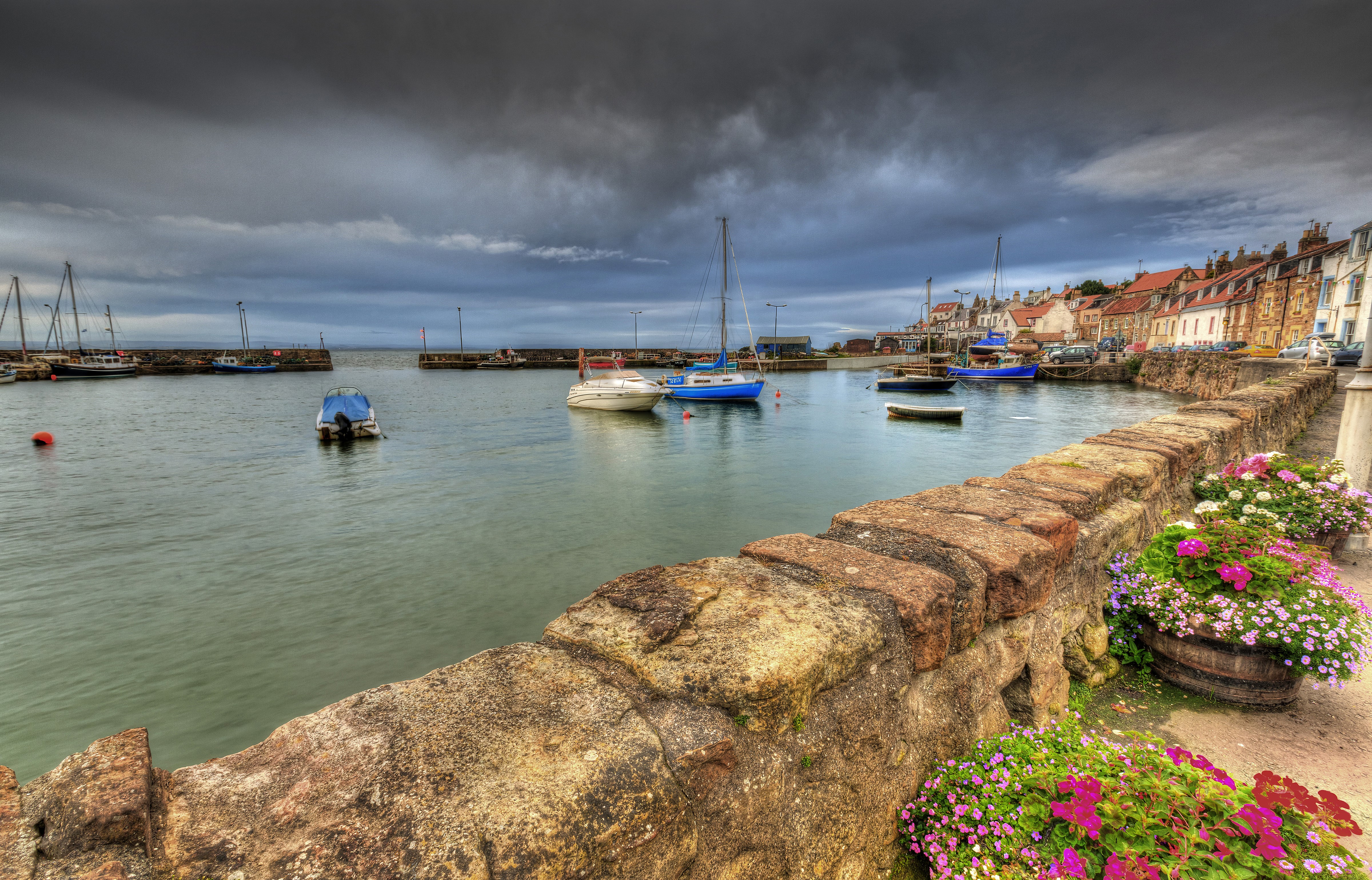 St Monans Harbour, Scotland with Boats and Houses HD Wallpaper