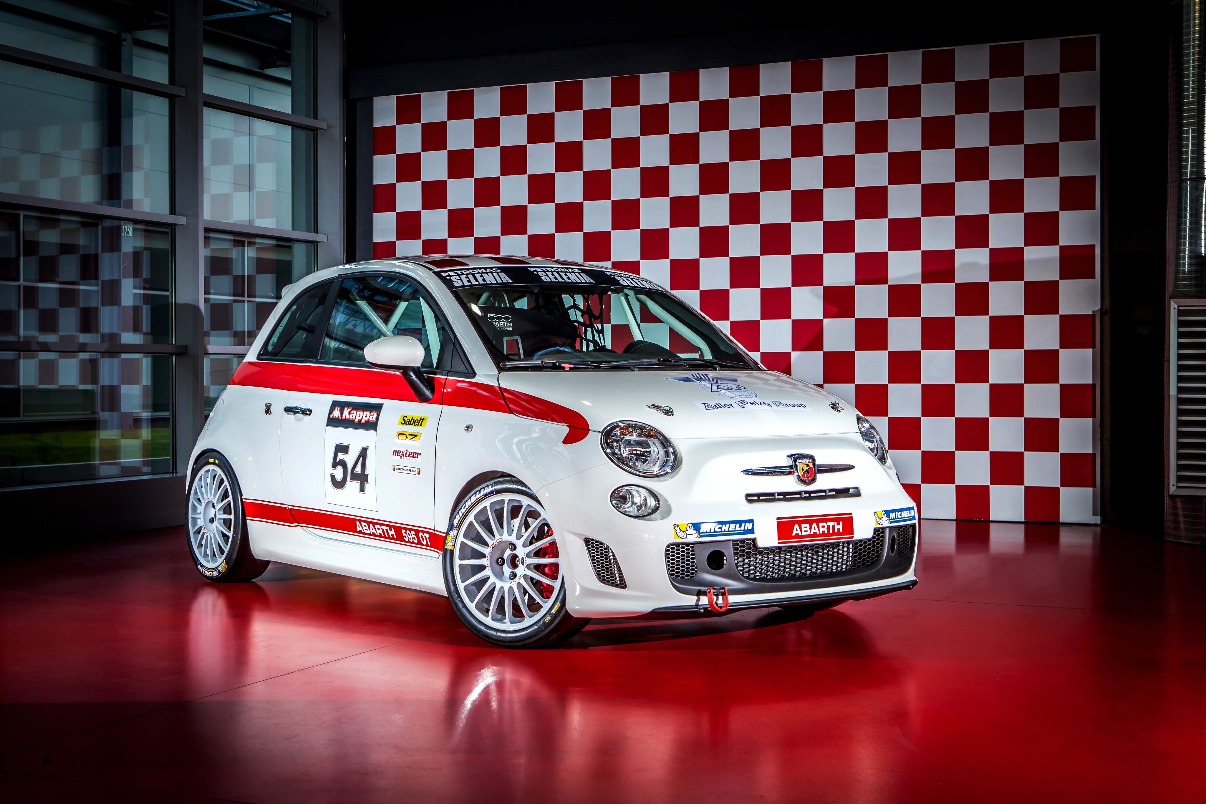 4K White 2016 Abarth 595 OT Race Car HD Wallpaper