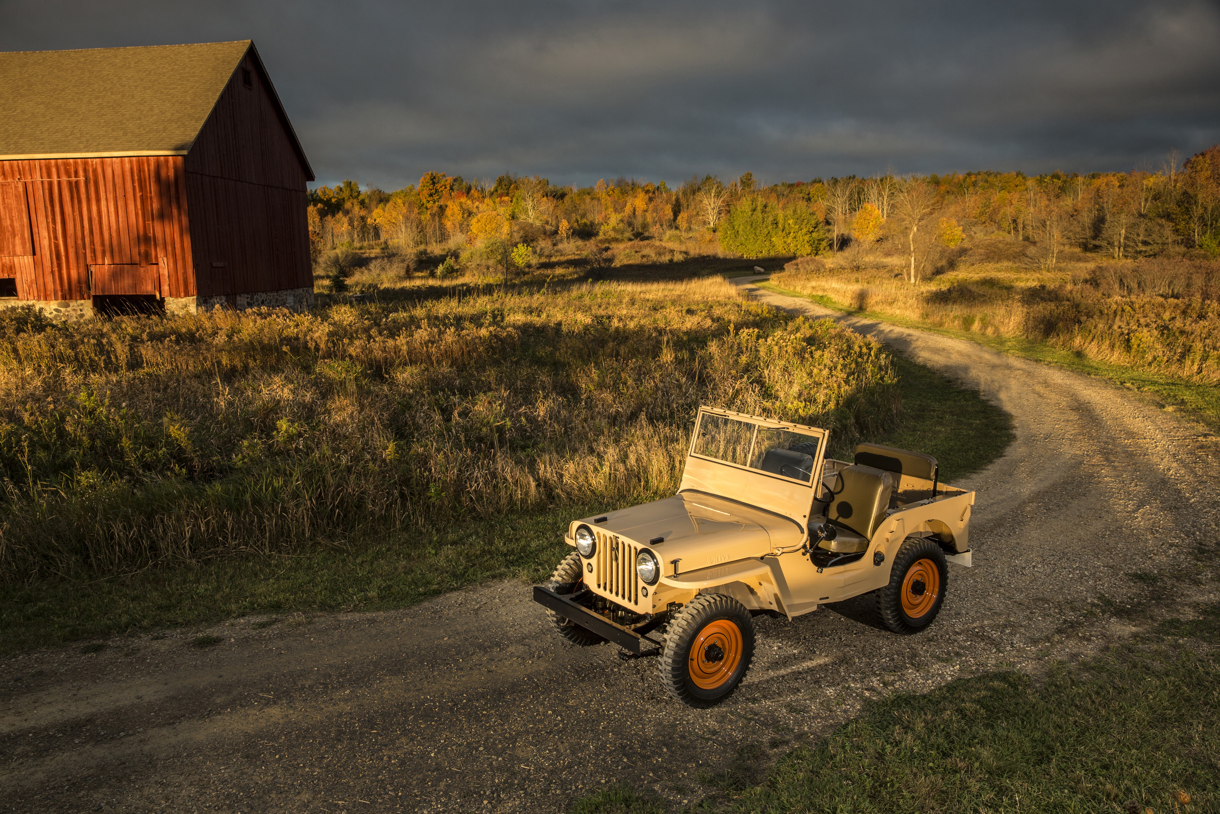 4K 1945-49 Willys-Overland CJ-2A Jeep on Rural Road HD Wallpaper