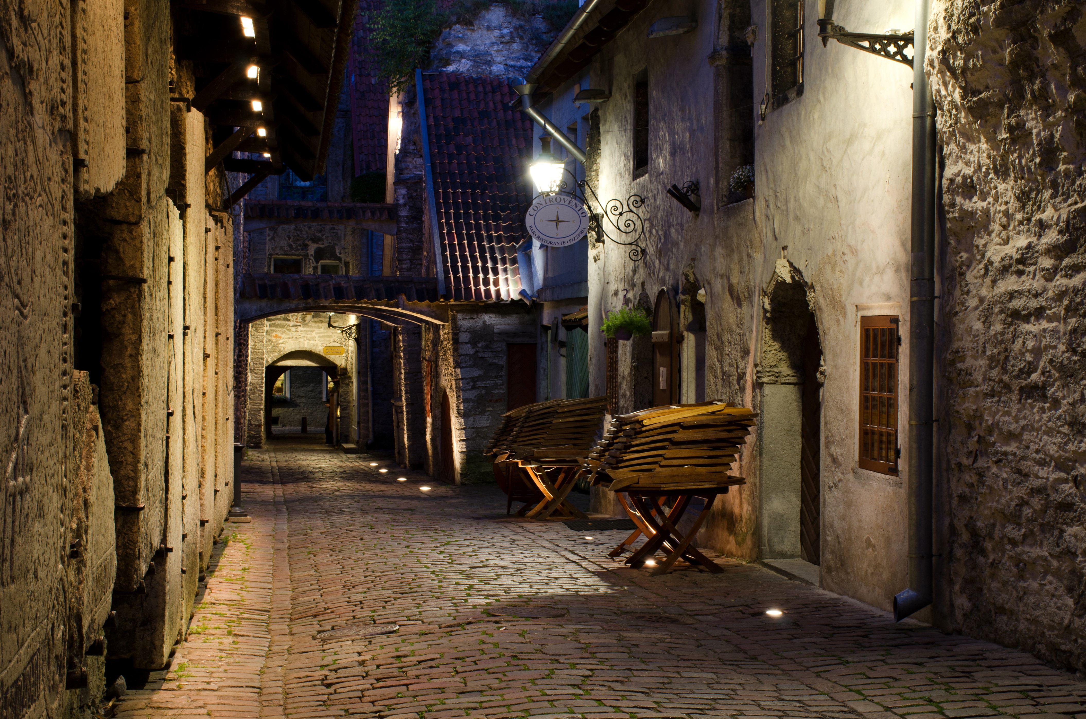 Tallinn Estonia Street at Night HD Wallpaper
