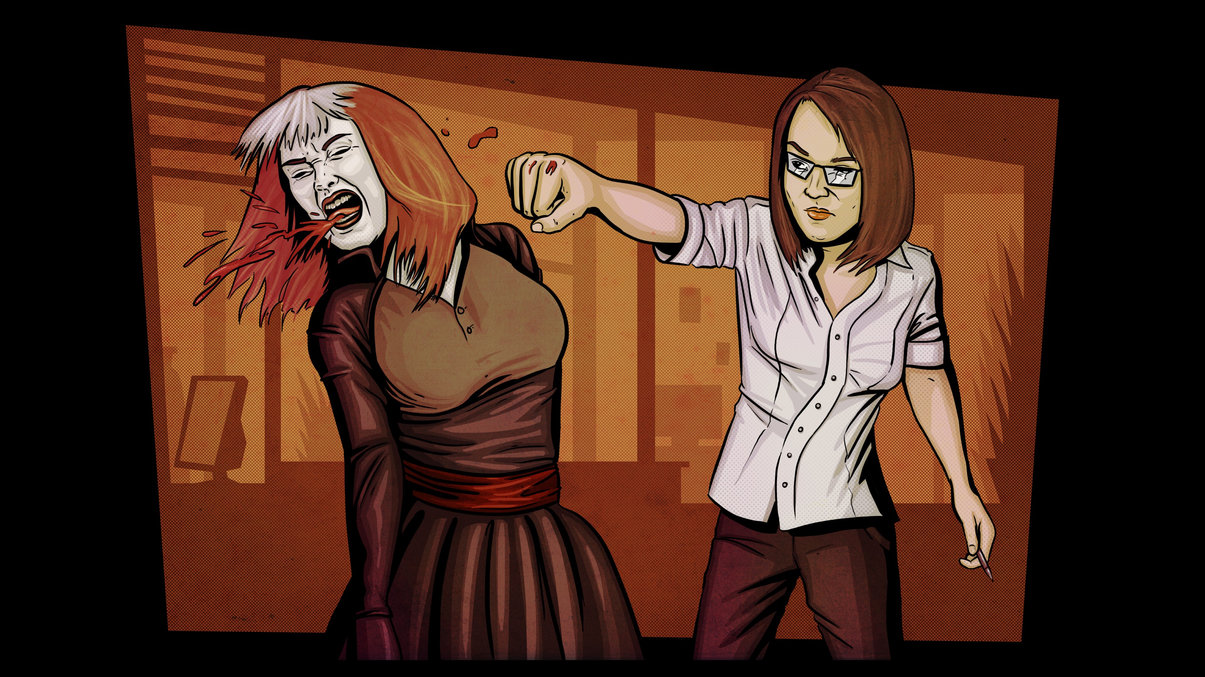 Two women fighting in an office HD Wallpaper