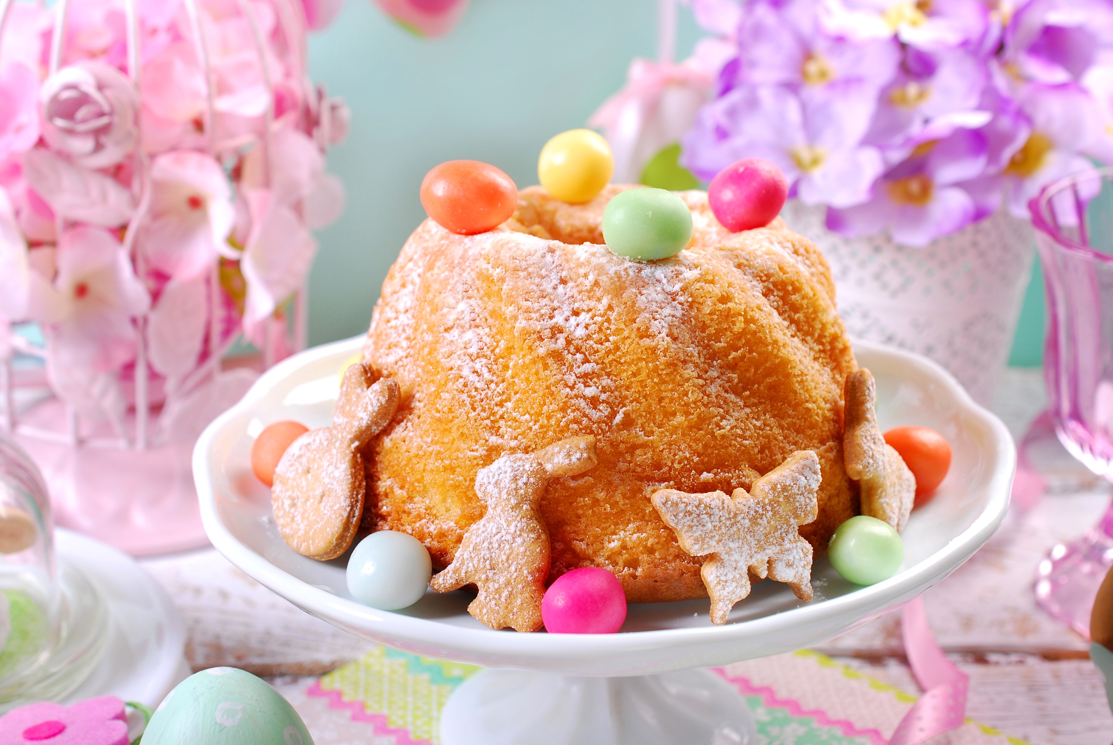 Easter Pound Cake with Cookies and Candies HD Wallpaper