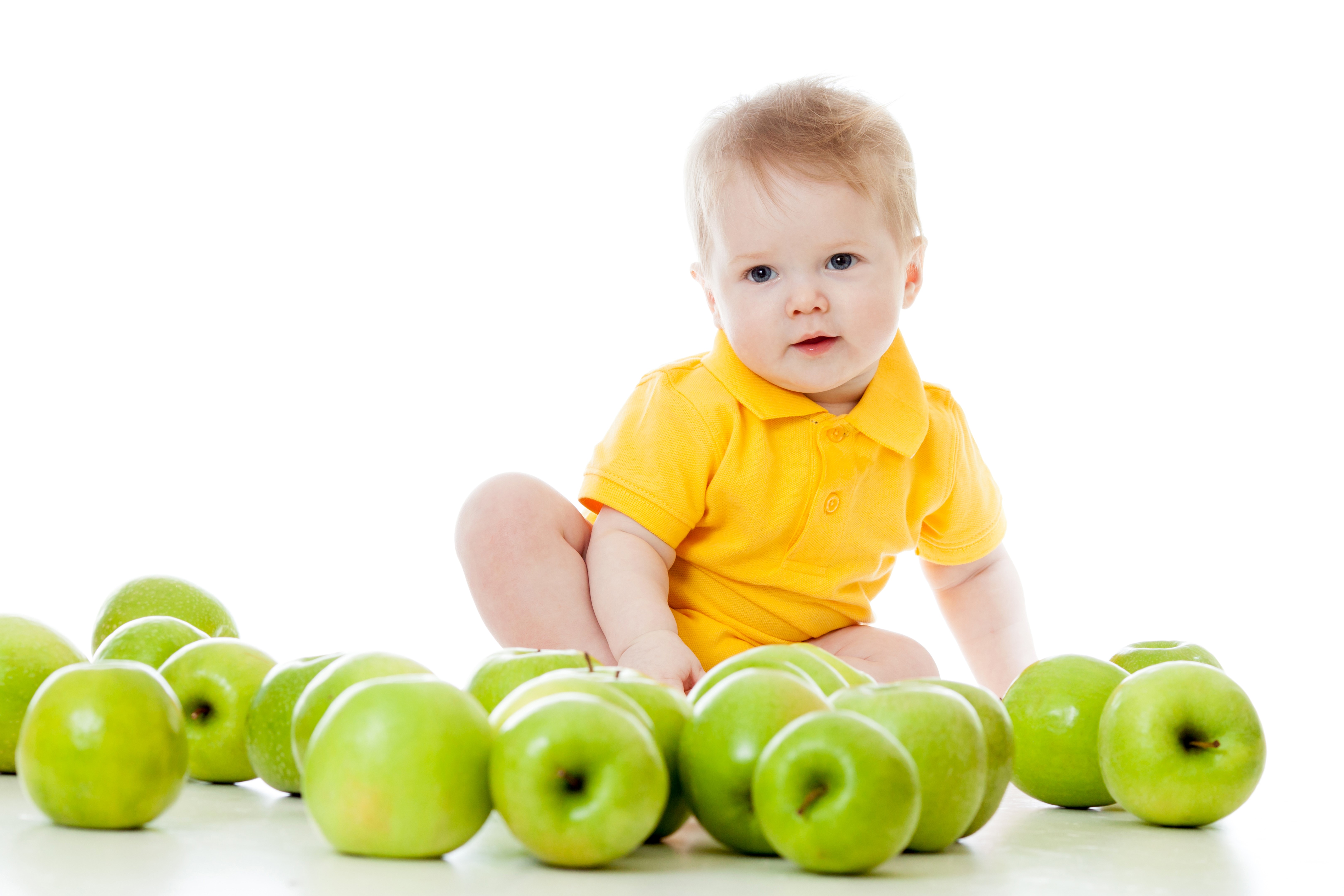 Baby boy with green apples HD Wallpaper