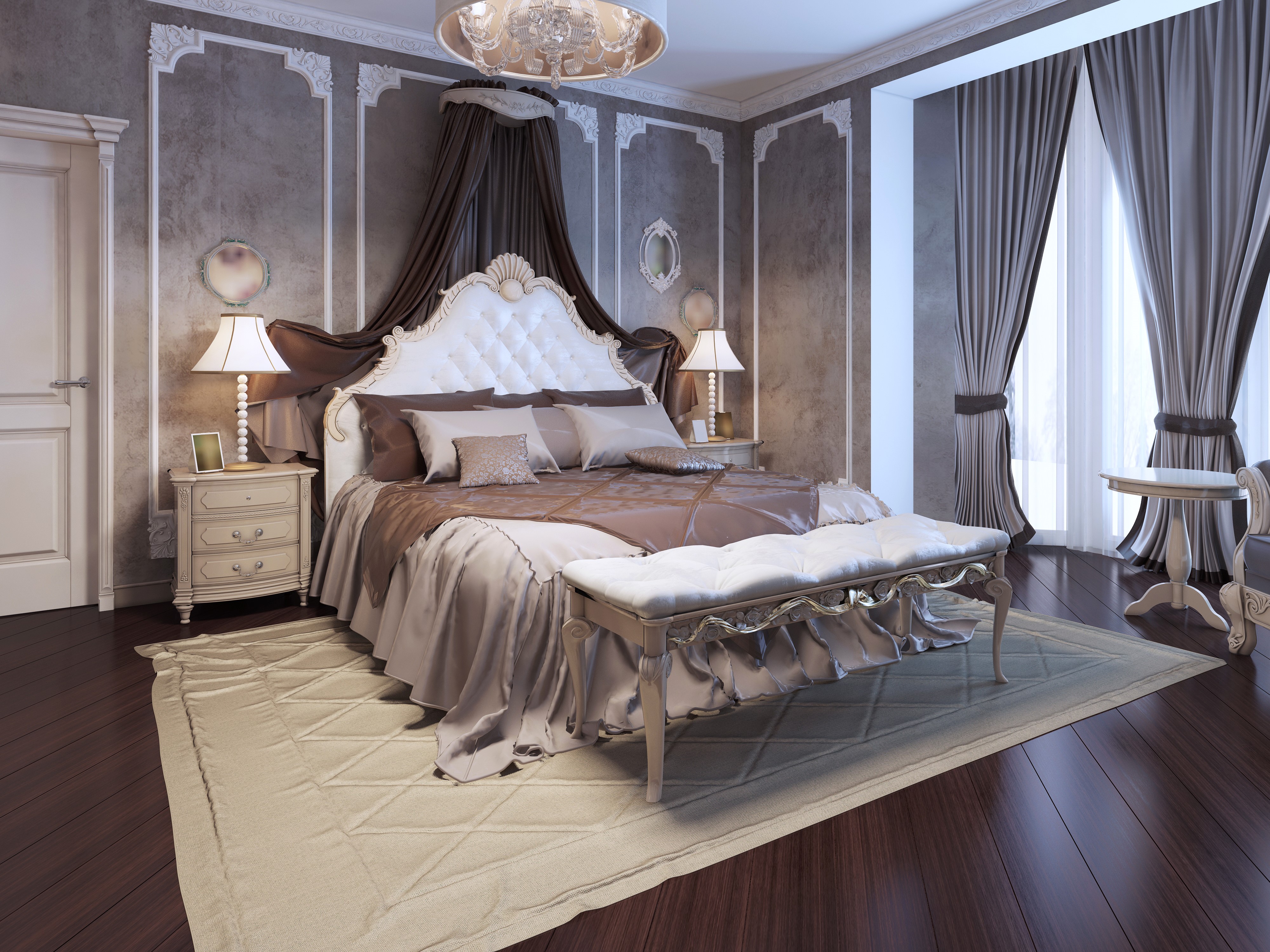 Luxury Bedroom Interior Design with Bed and Lamps HD Wallpaper