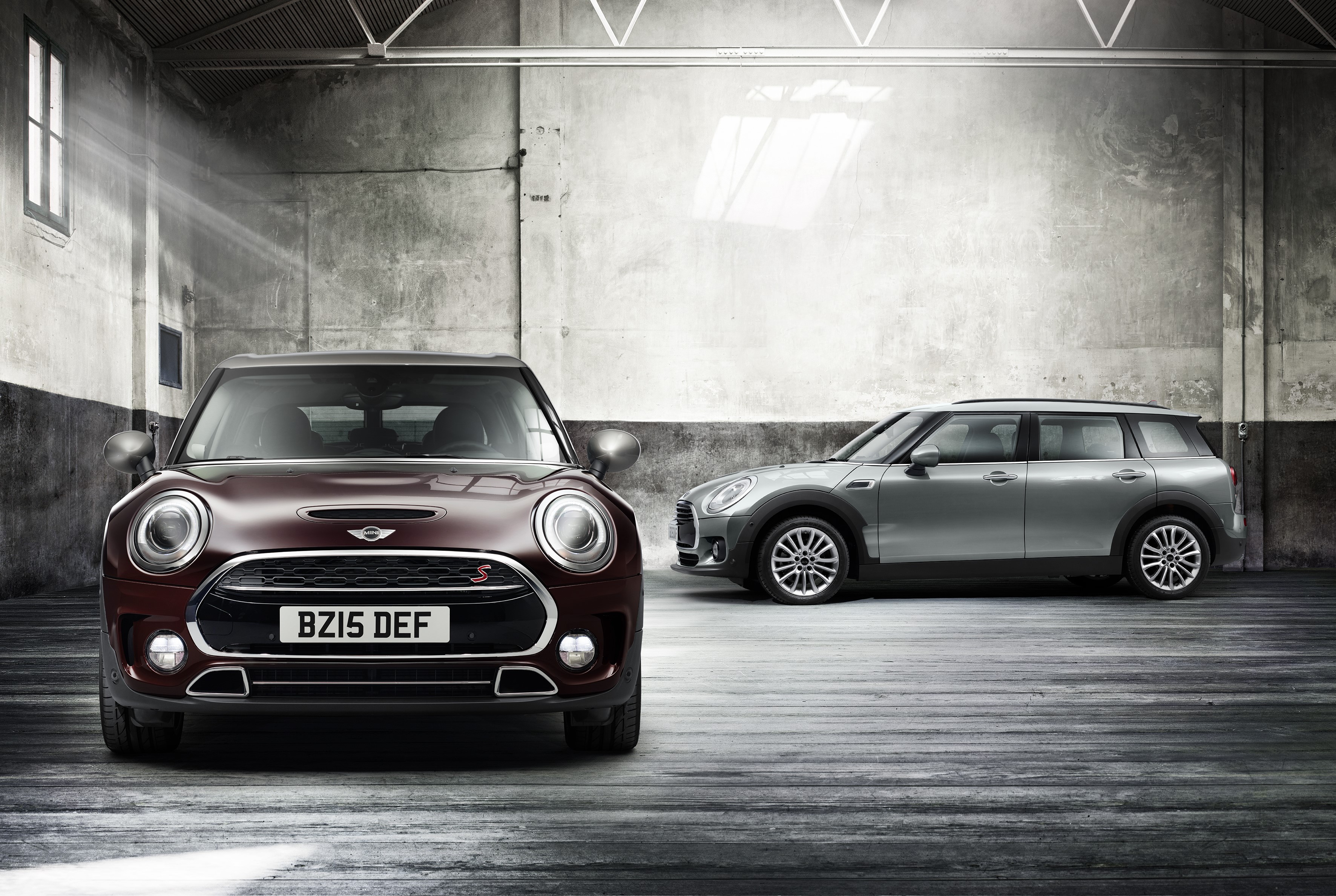 Two Mini Cooper Clubman cars in a garage HD Wallpaper