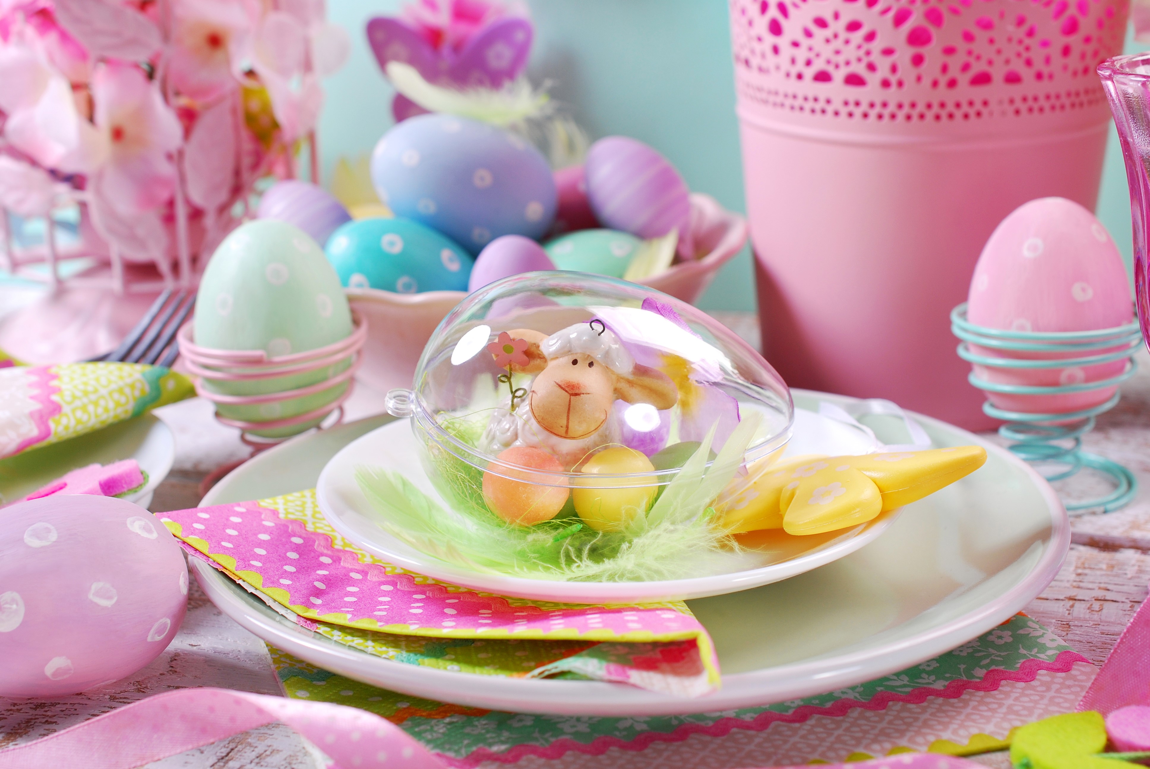 Easter Table Setting with Eggs and Decorations HD Wallpaper