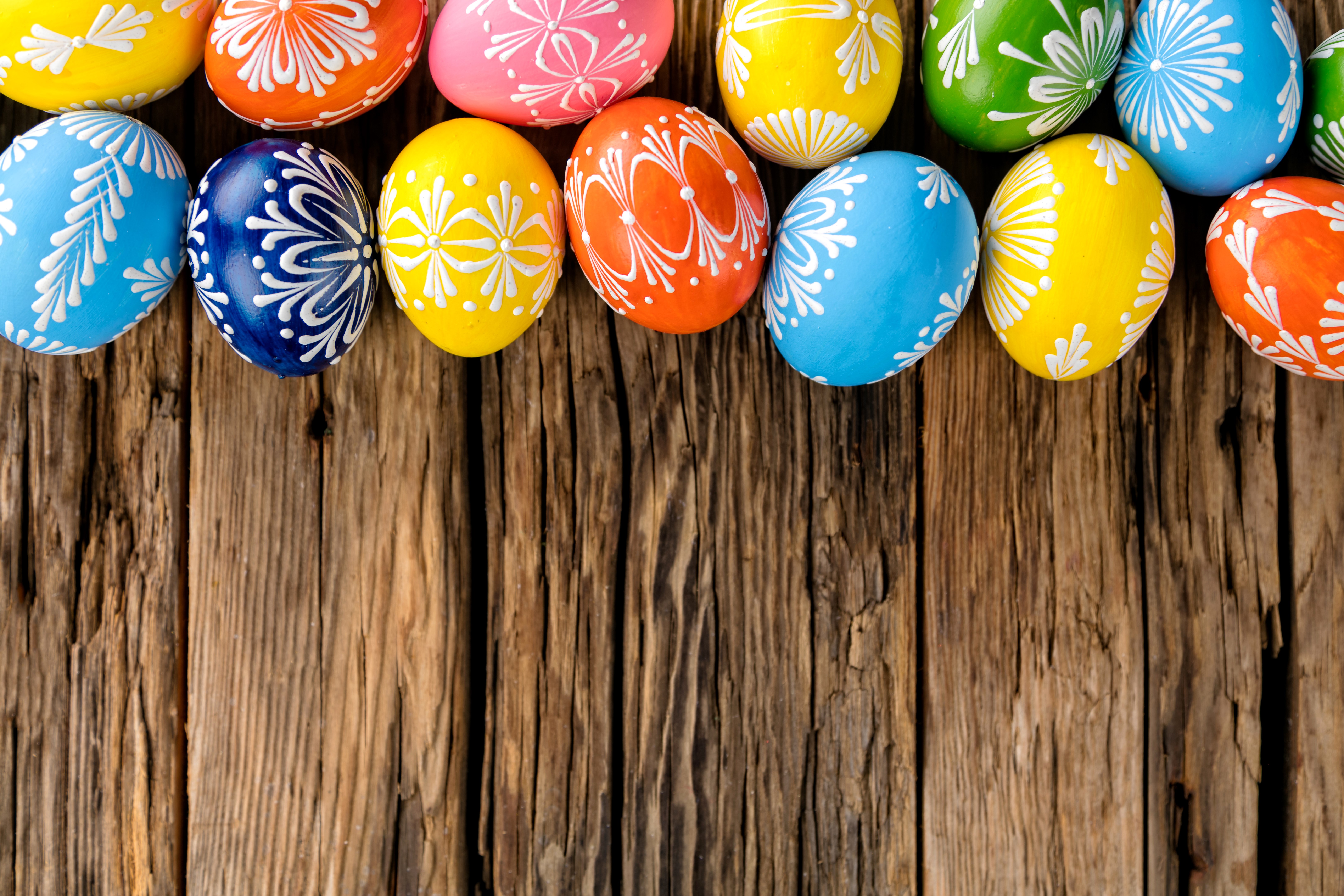 Easter Eggs on Wooden Background HD Wallpaper