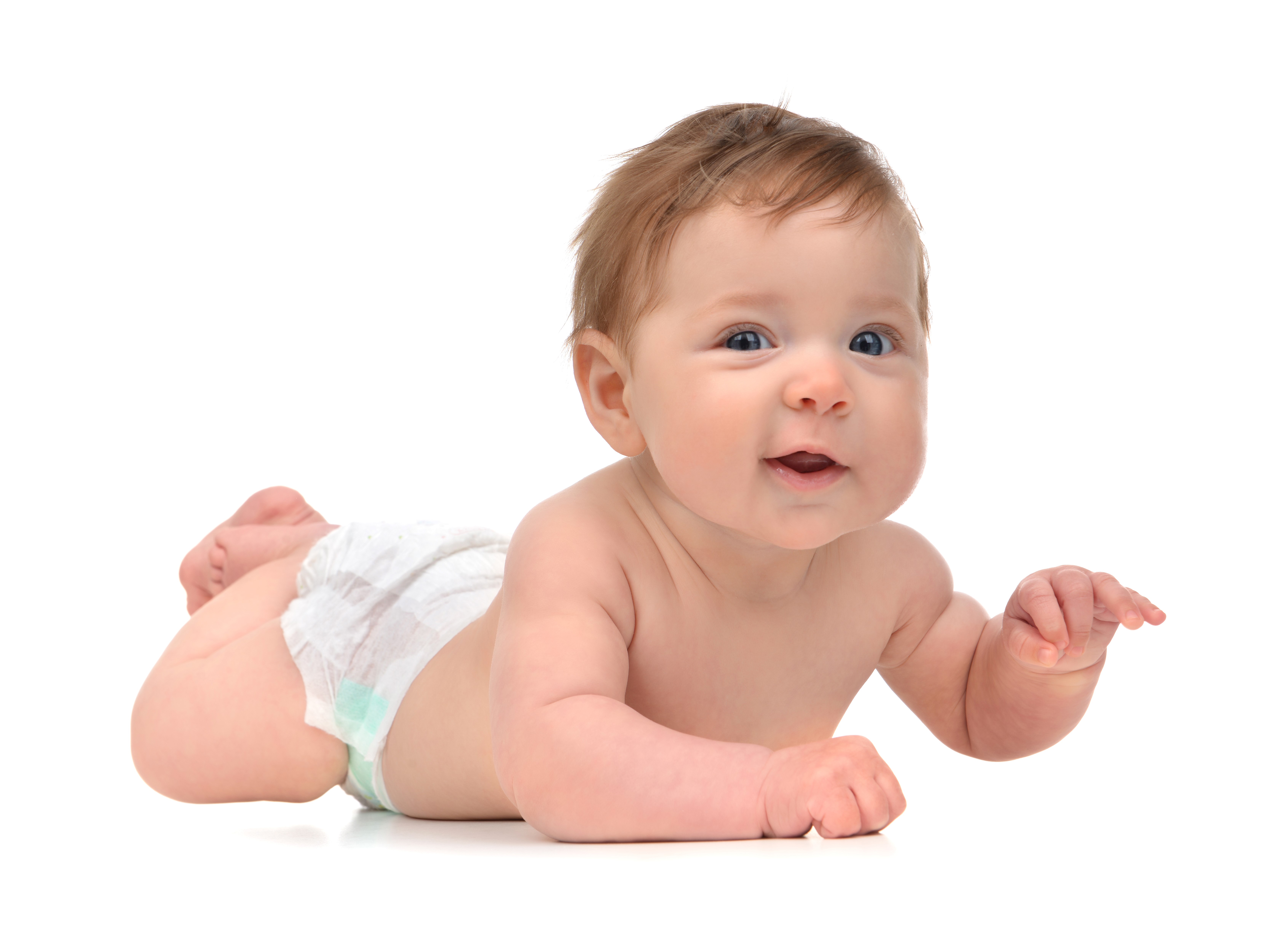 Baby lying on stomach and smiling HD Wallpaper