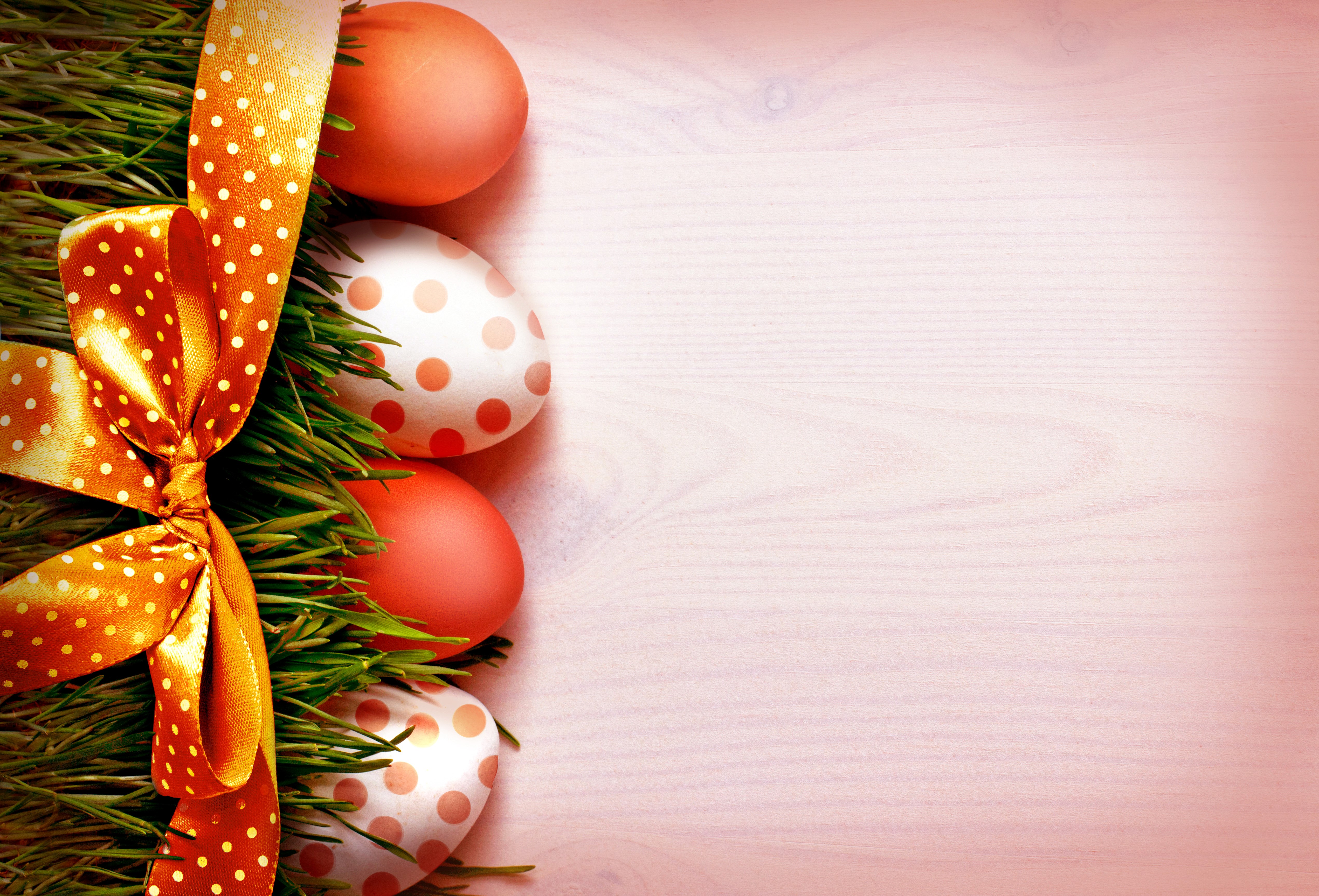 Easter Eggs with Ribbon and Grass HD Wallpaper