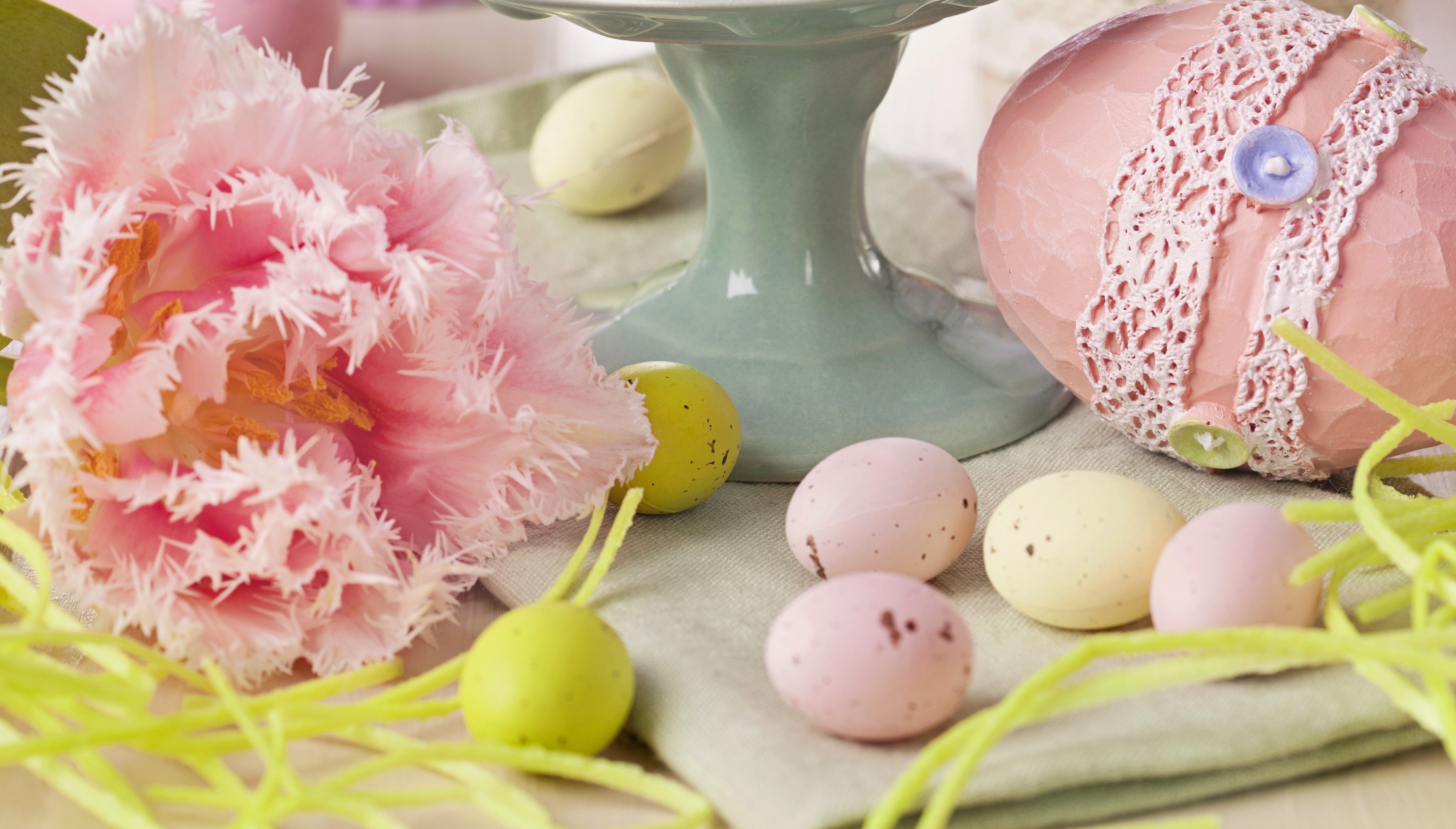 Easter Eggs and Pink Tulip HD Wallpaper