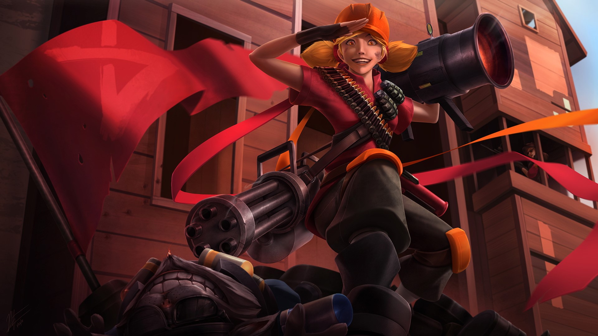 Jinx from League of Legends with machine guns HD Wallpaper