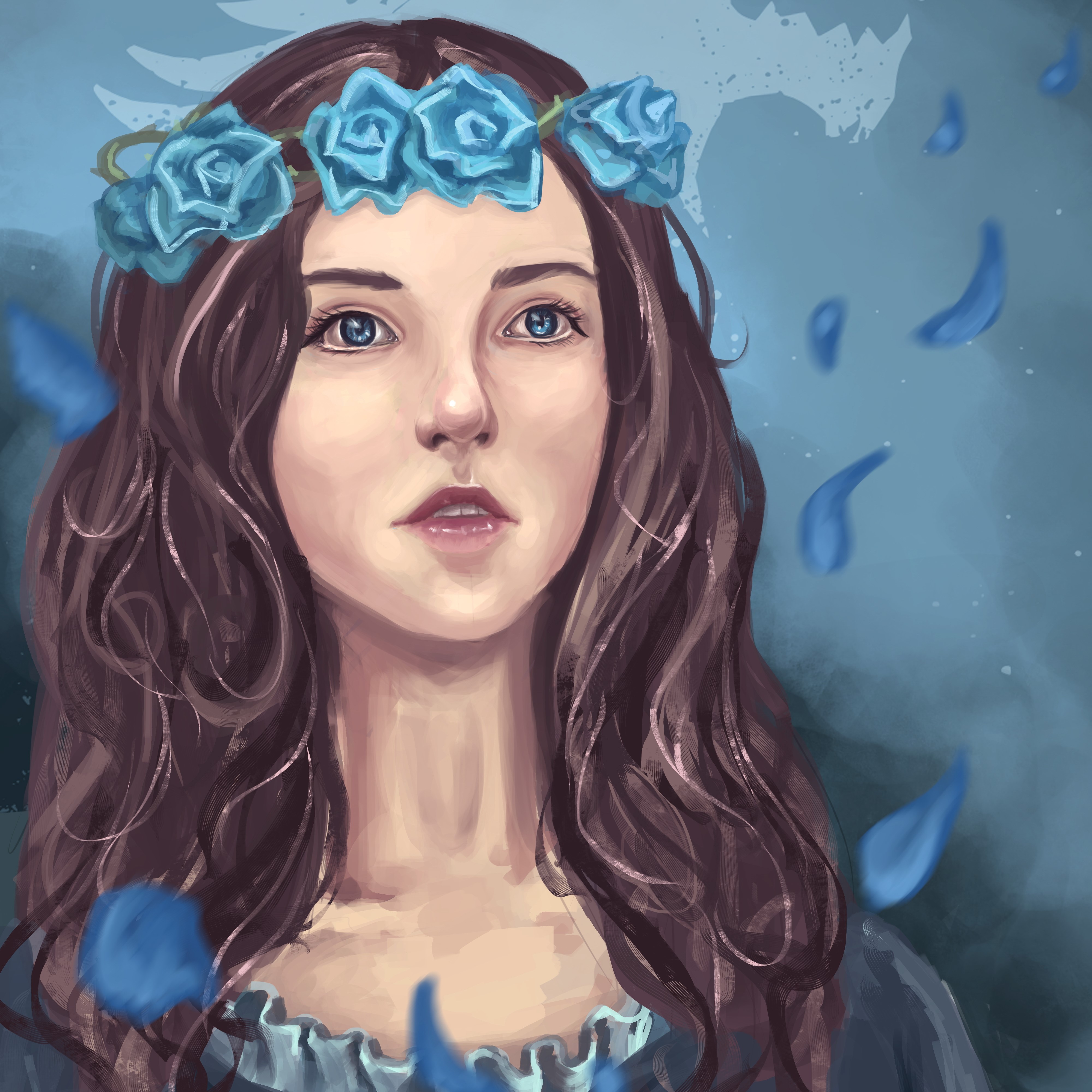 Lianna Stark from Game of Thrones with blue roses HD Wallpaper