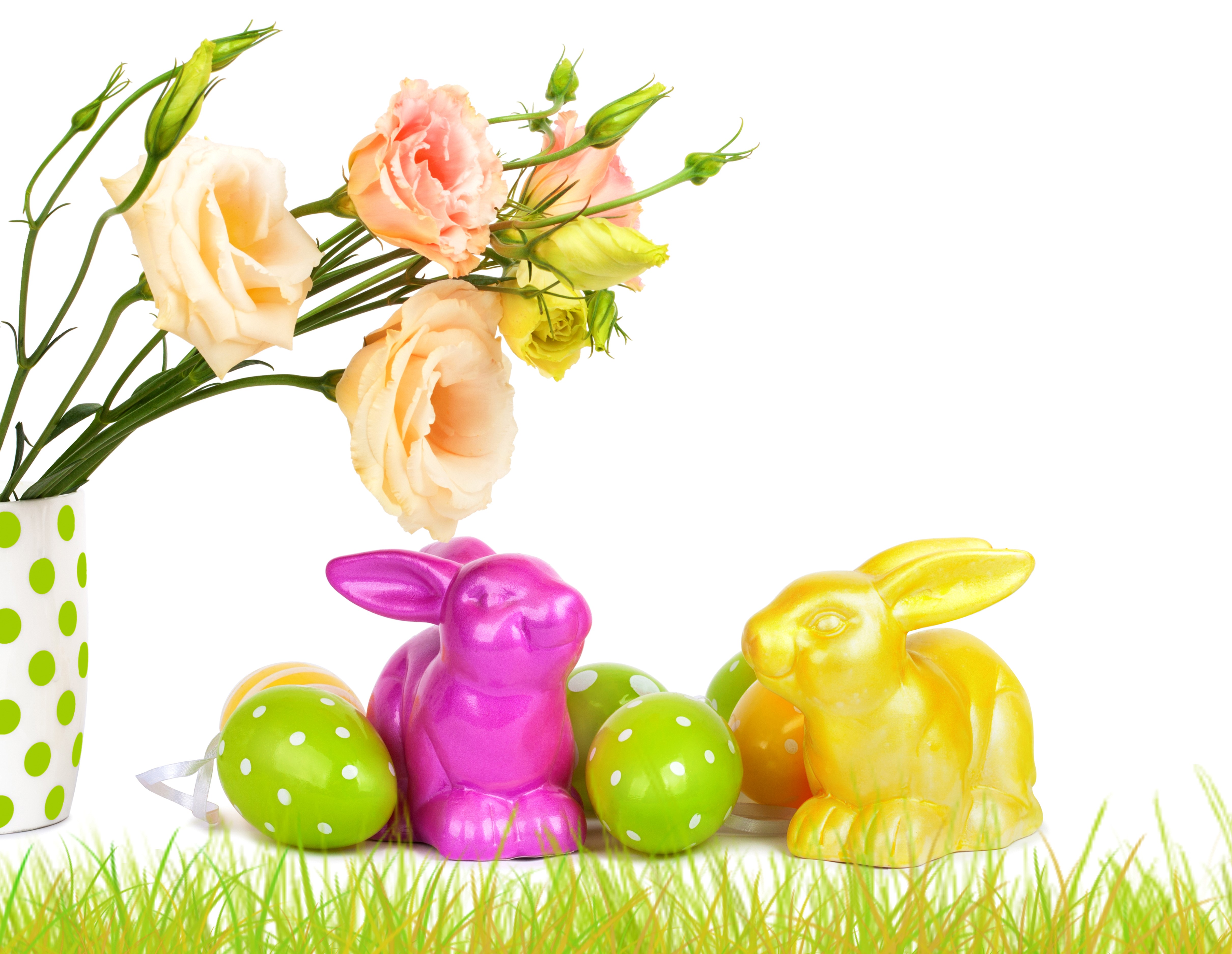 Easter Rabbits and Flowers in a Vase HD Wallpaper