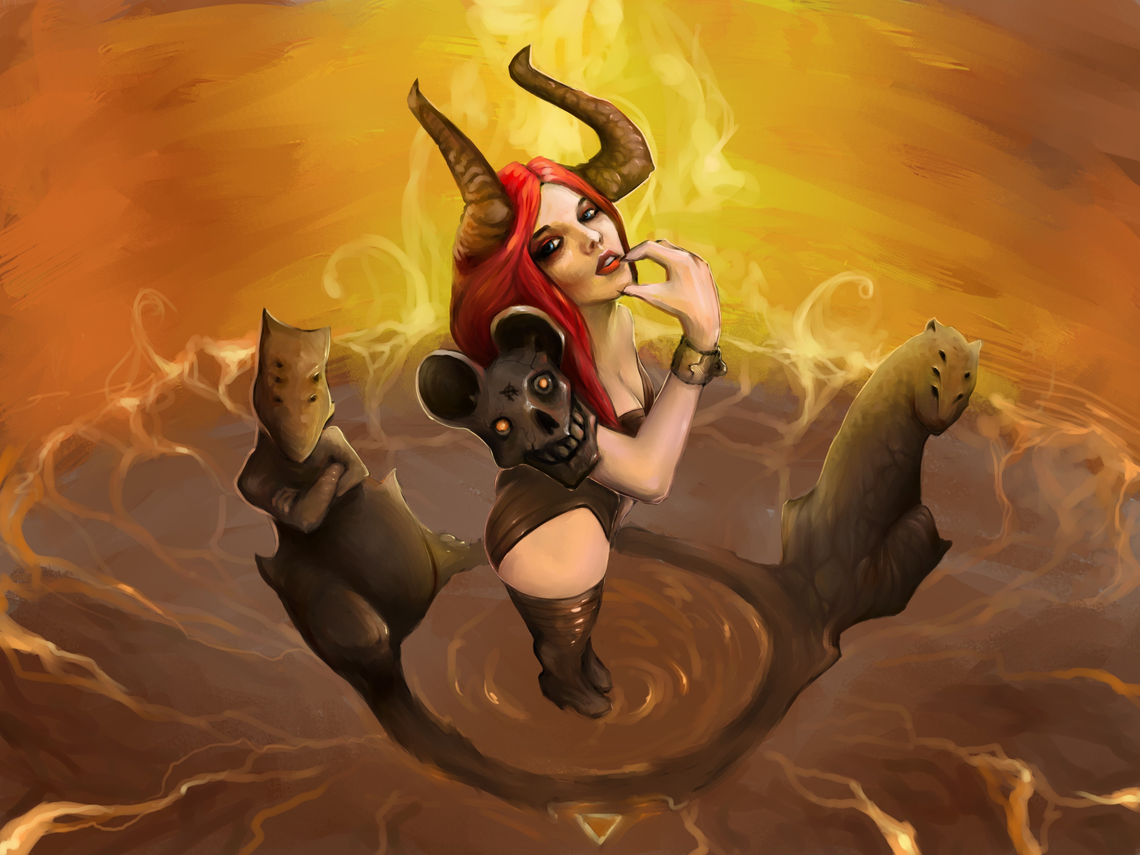 Demon with horns and mouse mask HD Wallpaper