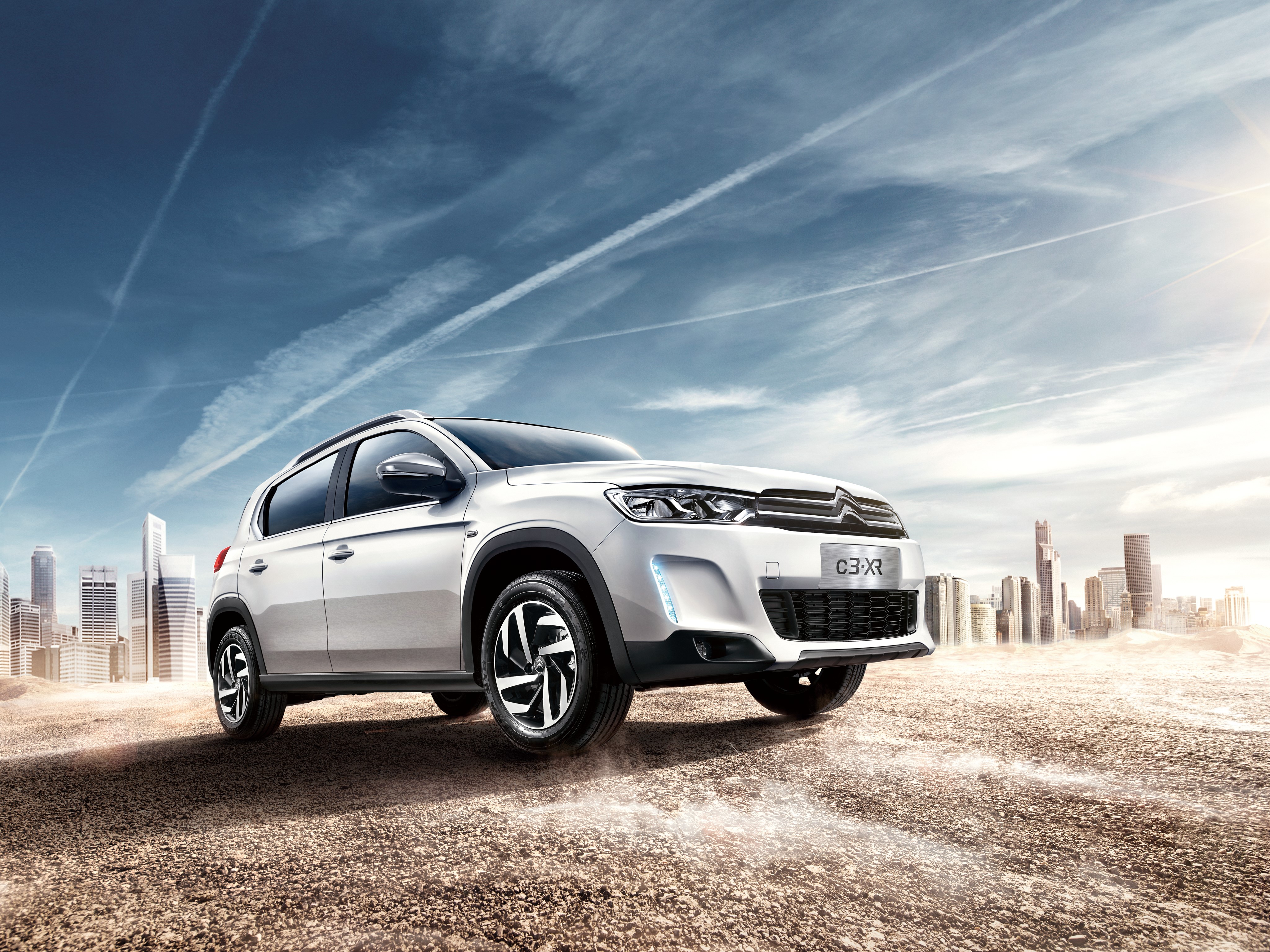 White Citroen C3-XR in a City Landscape HD Wallpaper