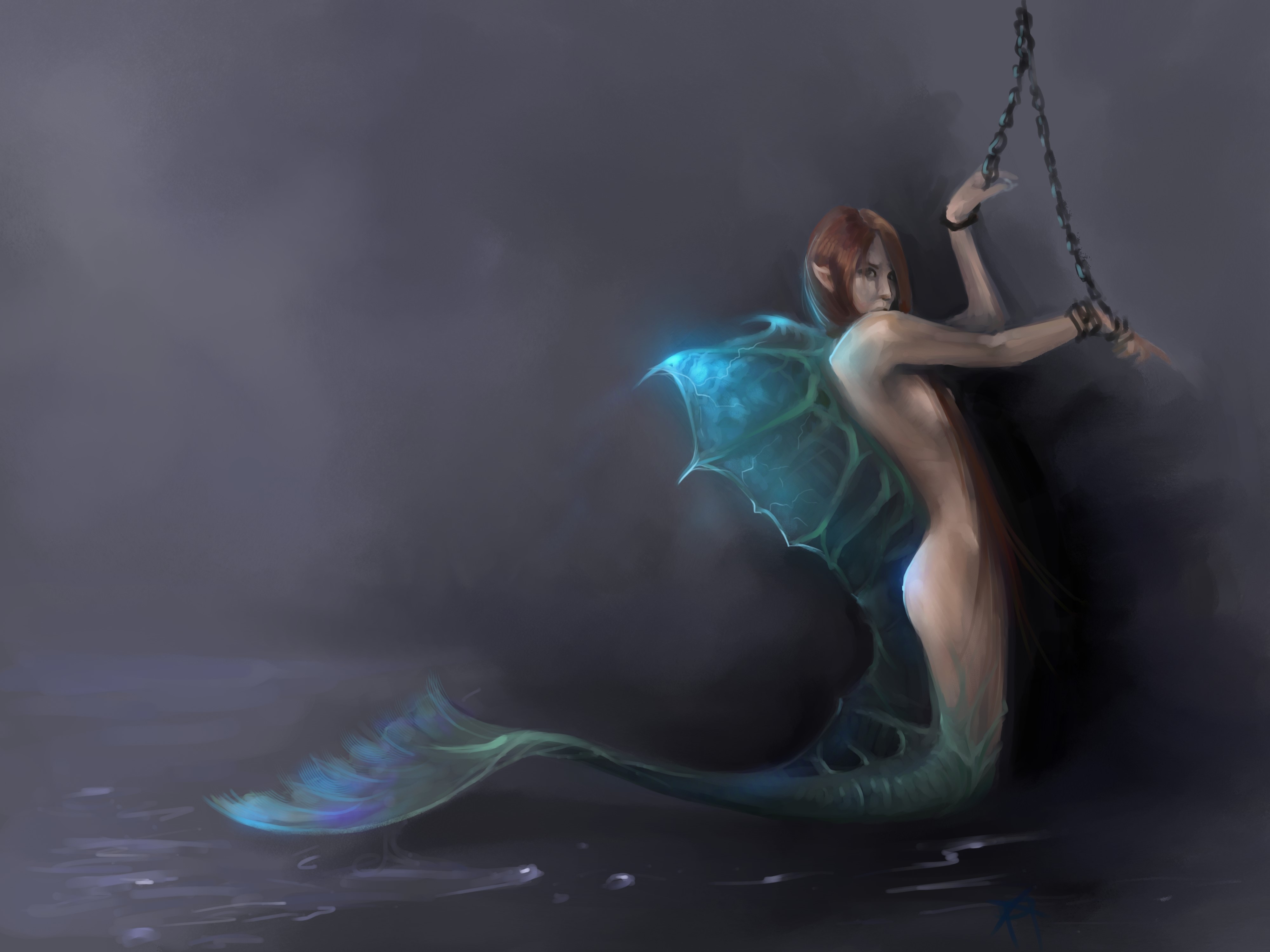 Mermaid chained in dark water HD Wallpaper