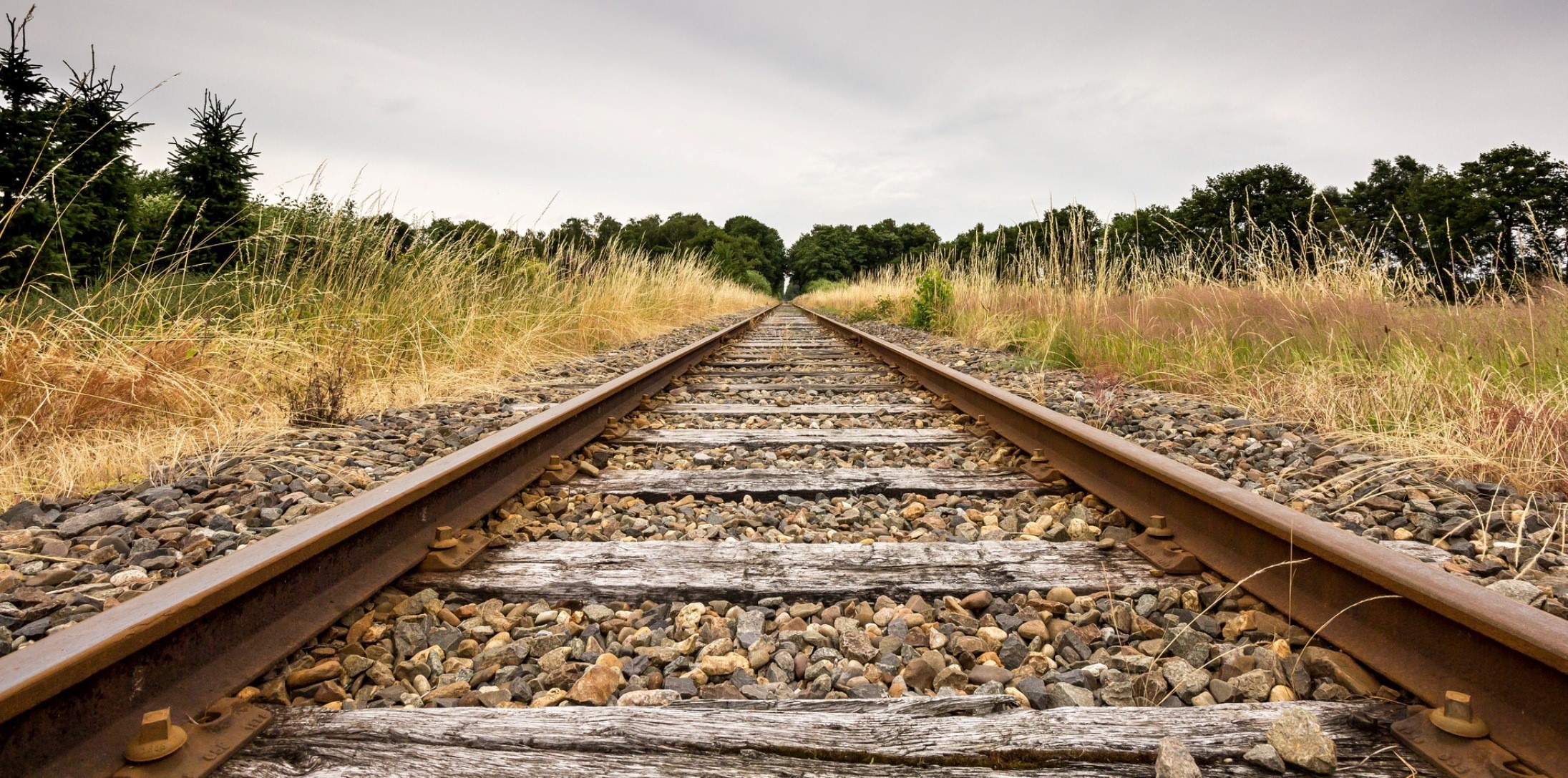 Railroad tracks receding into the distance HD Wallpaper