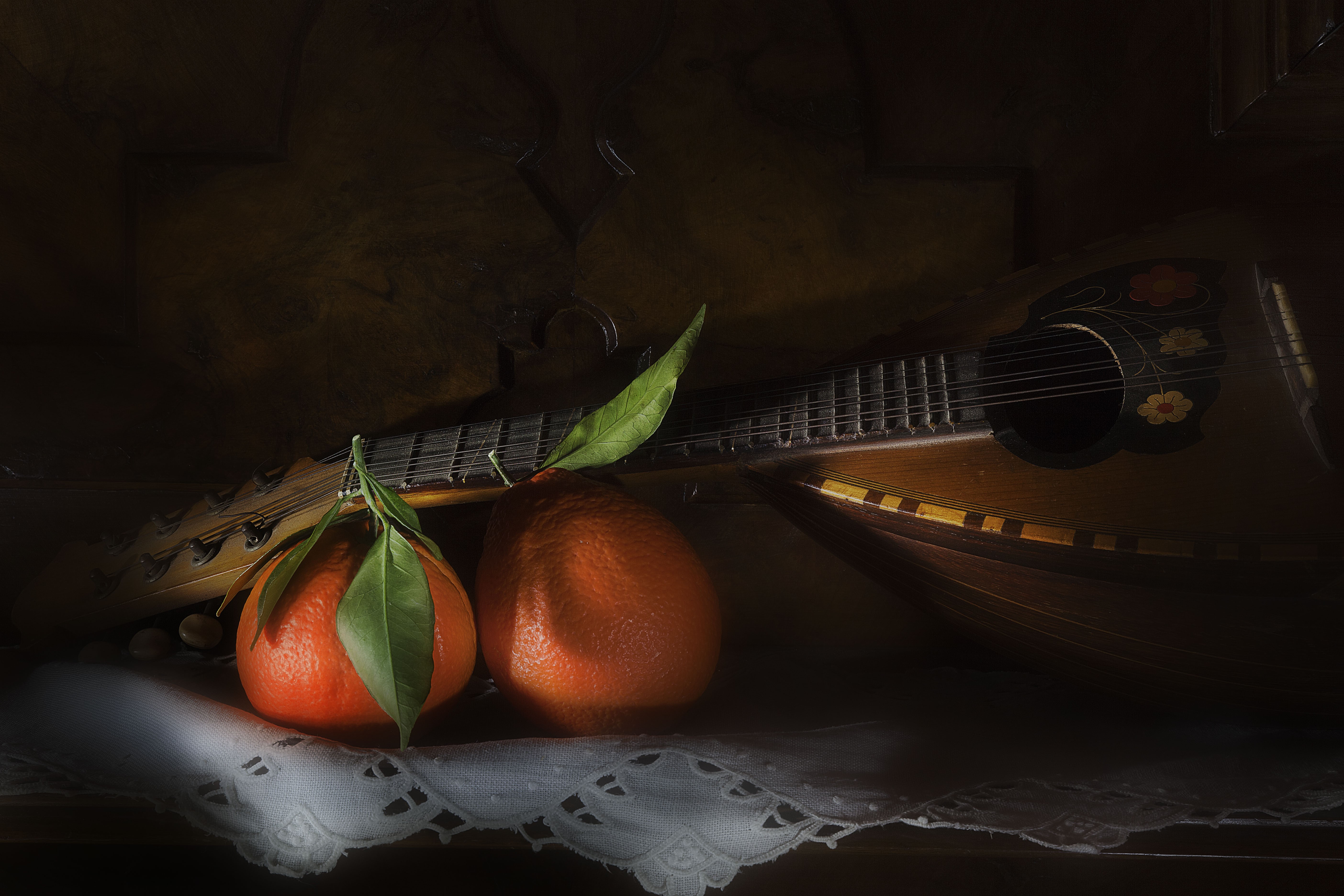 Mandolin and Oranges on Lace HD Wallpaper