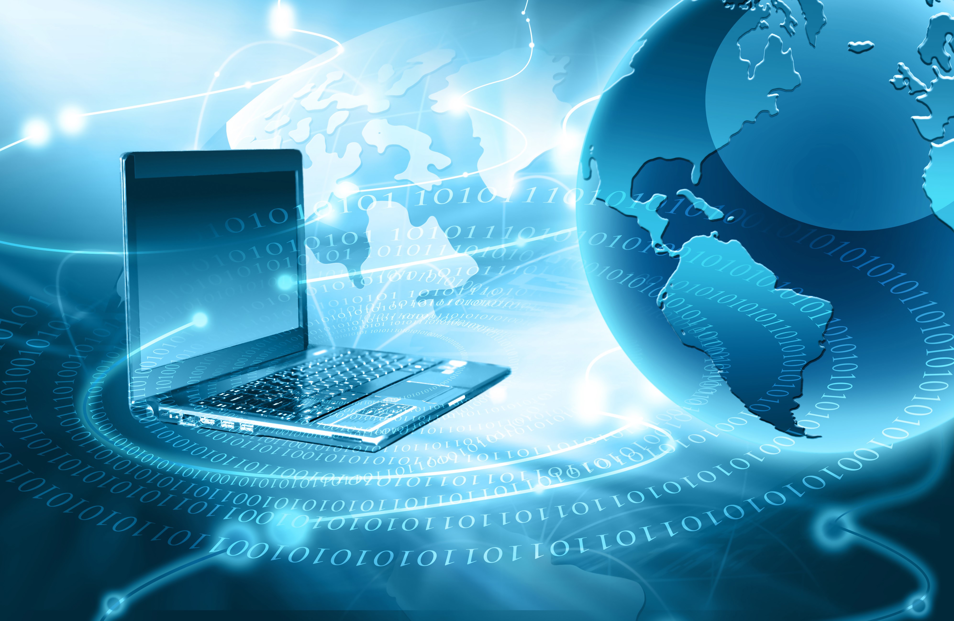 Laptop and Globe with Binary Code HD Wallpaper