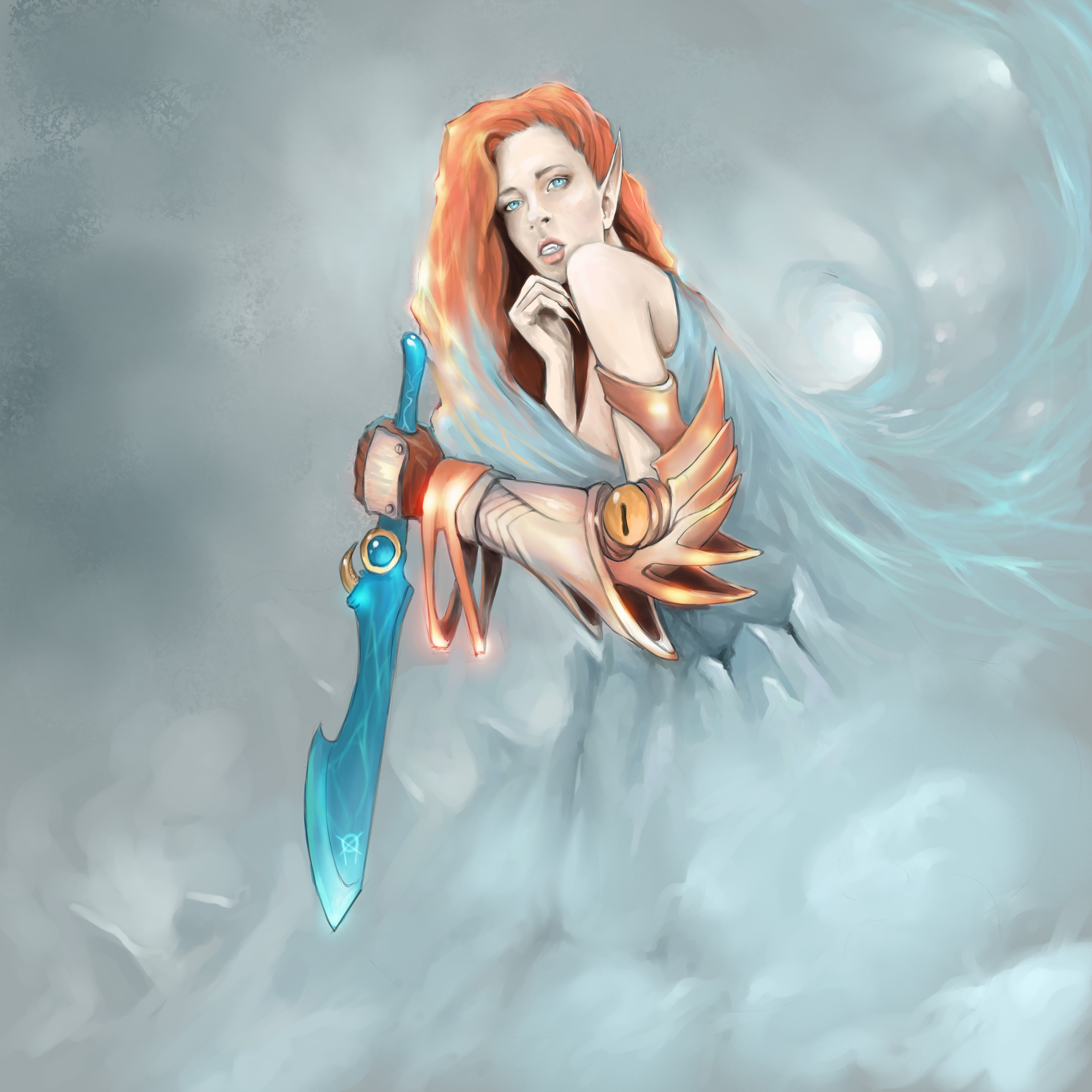 Elf with Red Hair and Sword HD Wallpaper