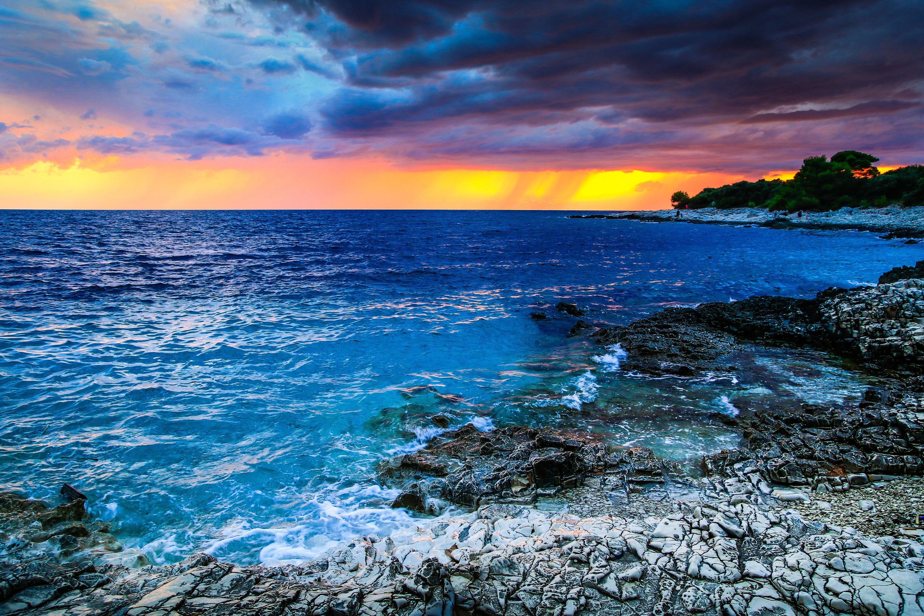 Sunset over the rocky coast of Croatia HD Wallpaper