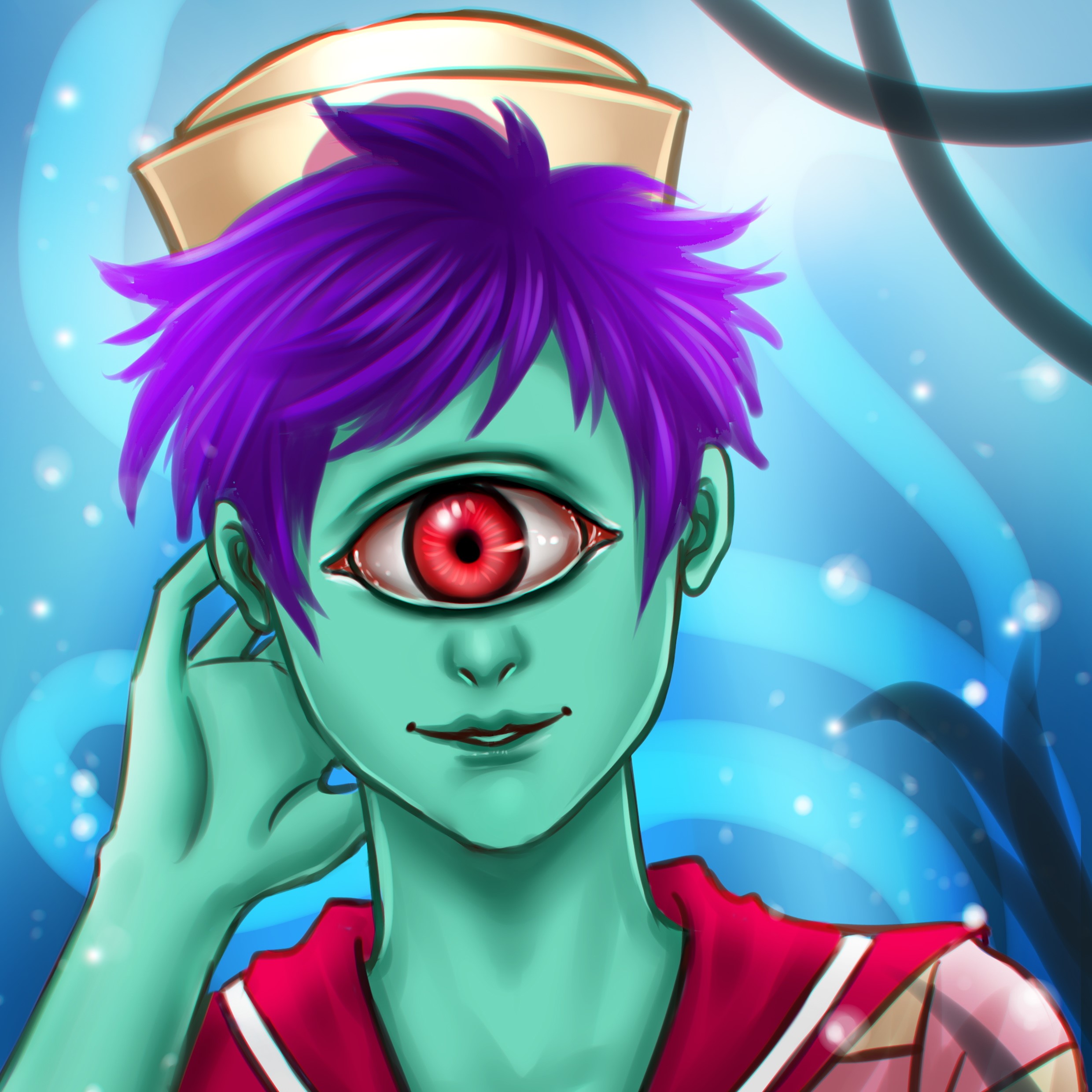 Cyclops with purple hair wearing a nurse cap HD Wallpaper