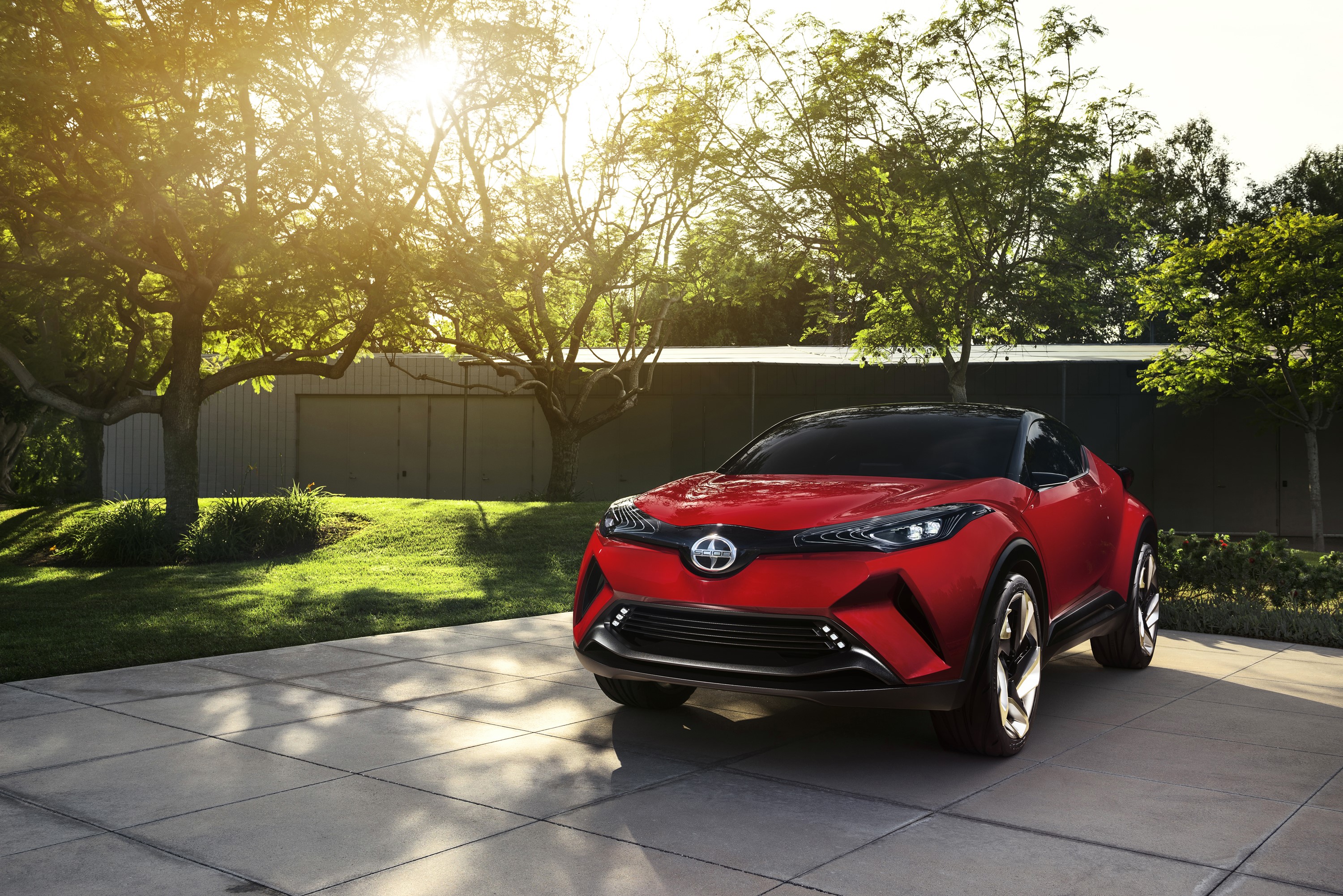 Red Scion C-HR Concept car parked on driveway HD Wallpaper