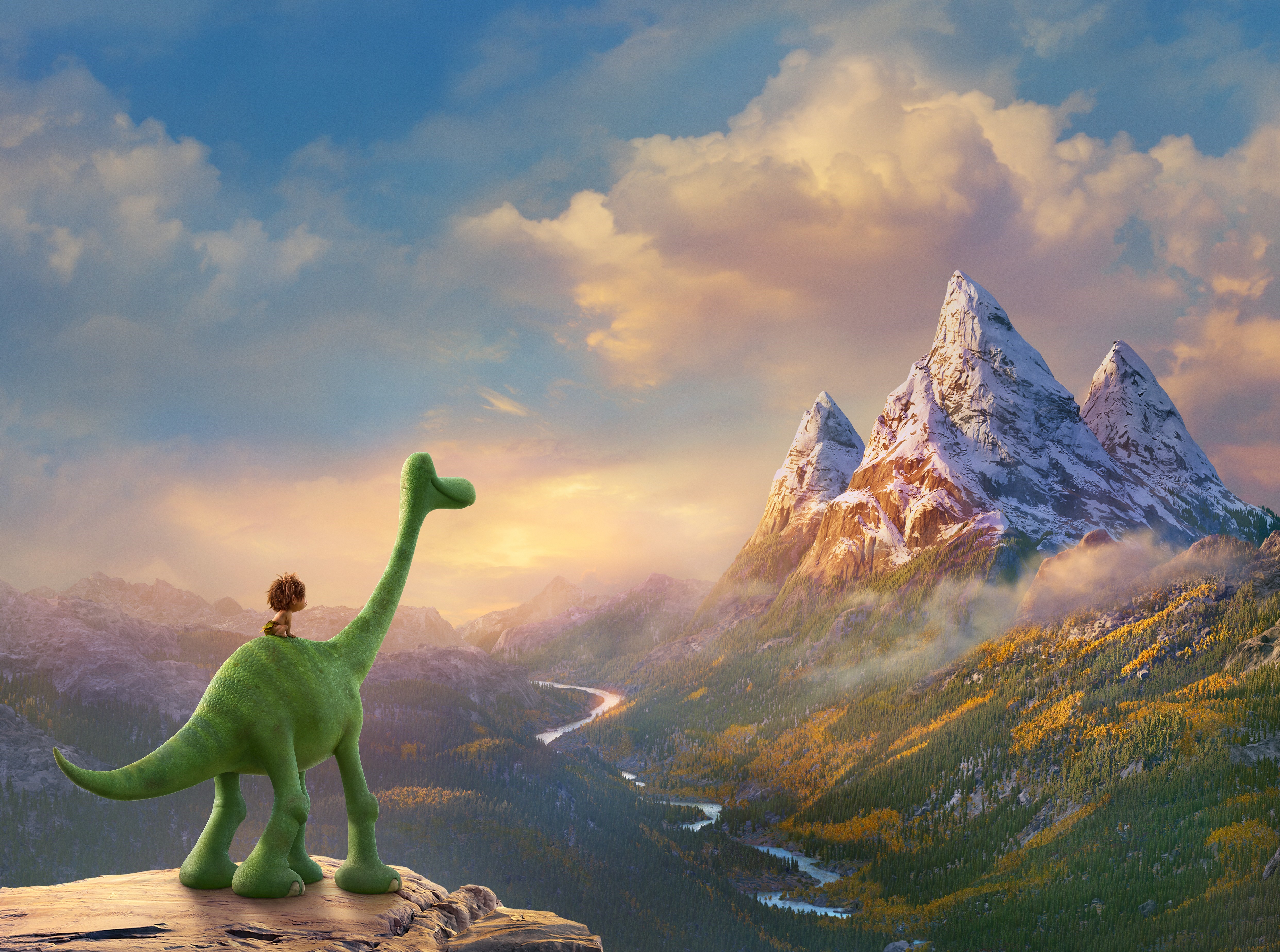 Arlo and Spot from The Good Dinosaur overlooking mountains HD Wallpaper