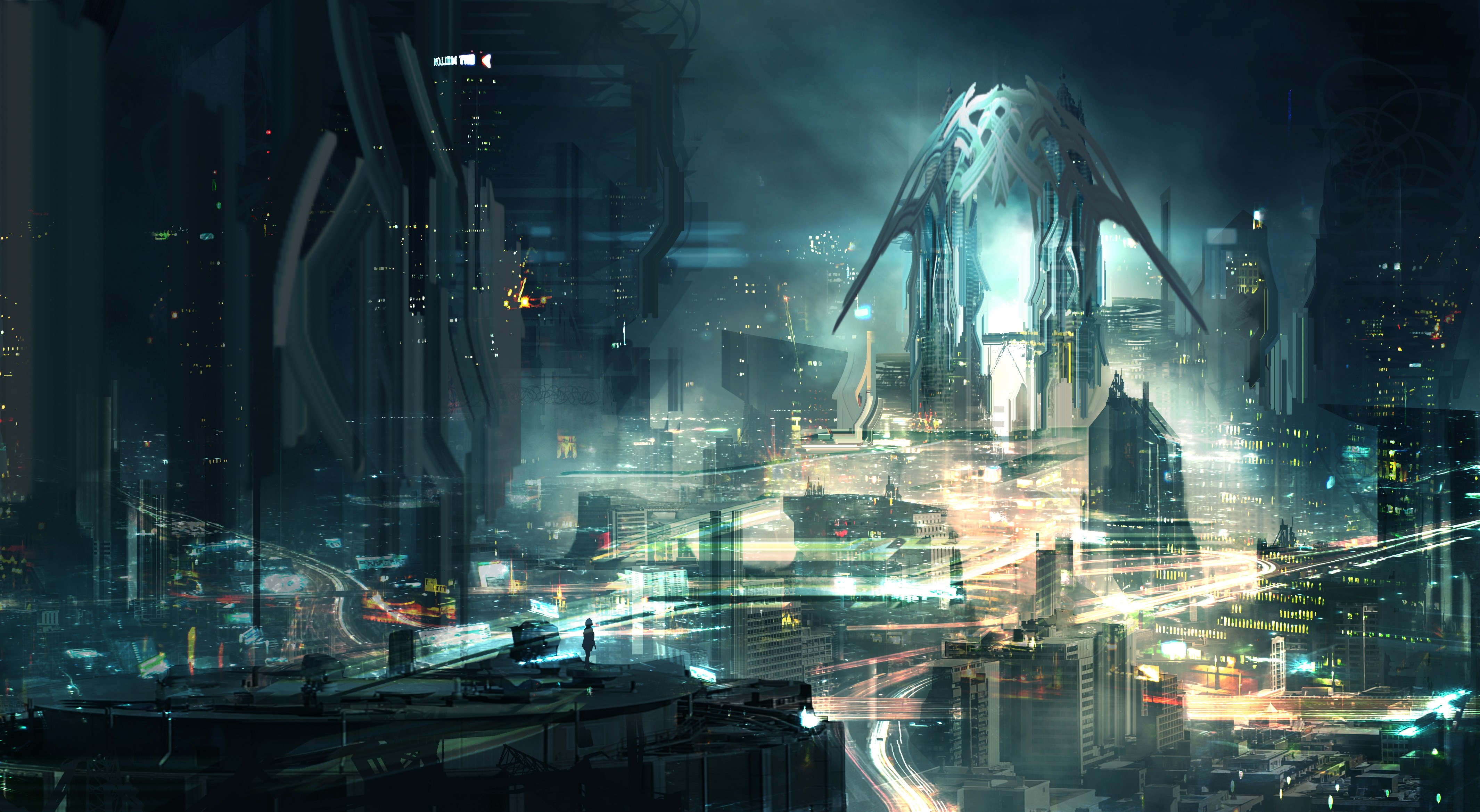4K Futuristic Cityscape with Alien Architecture HD Wallpaper