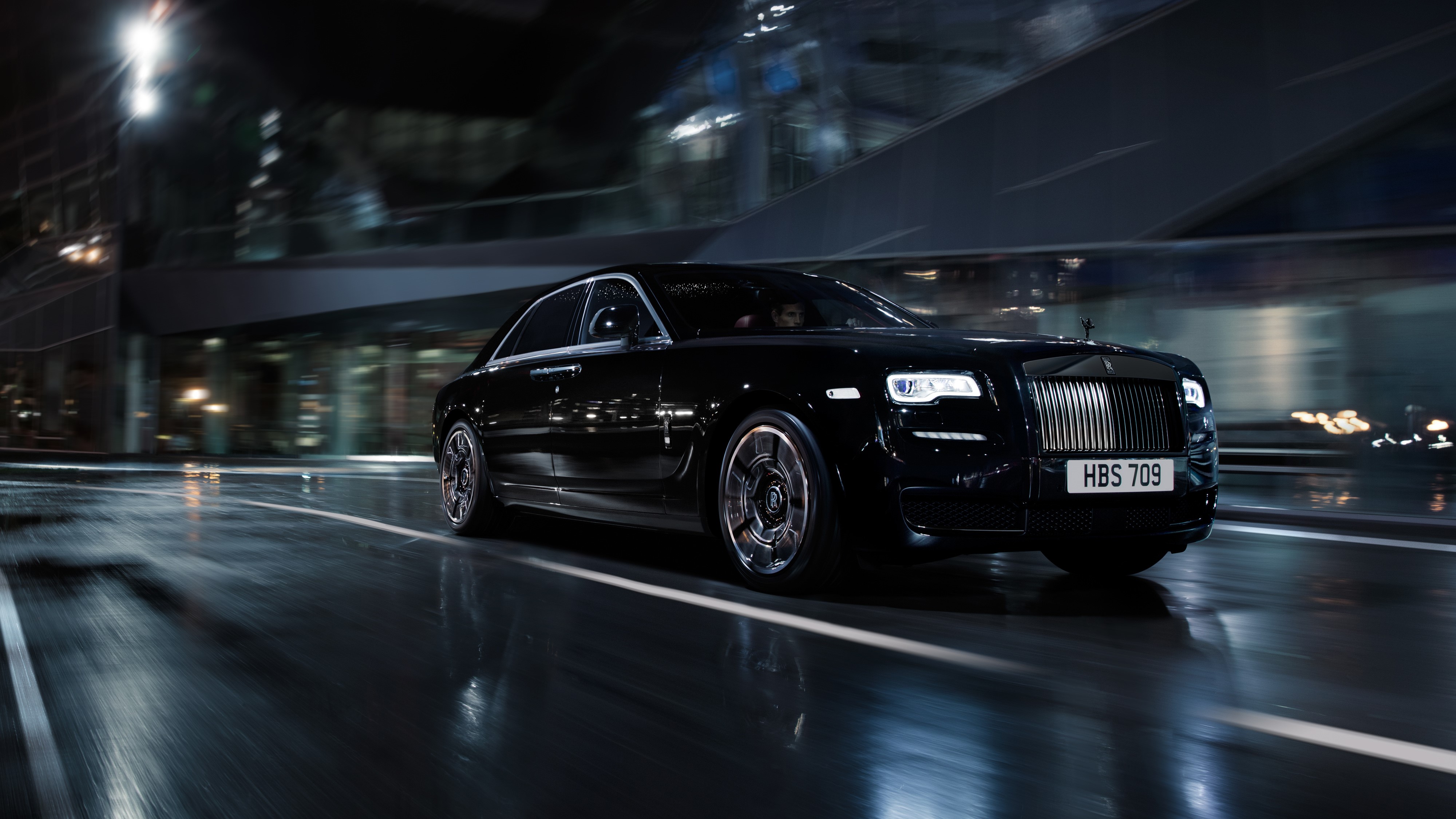 Black Rolls-Royce Wraith Coupe driving at night HD Wallpaper