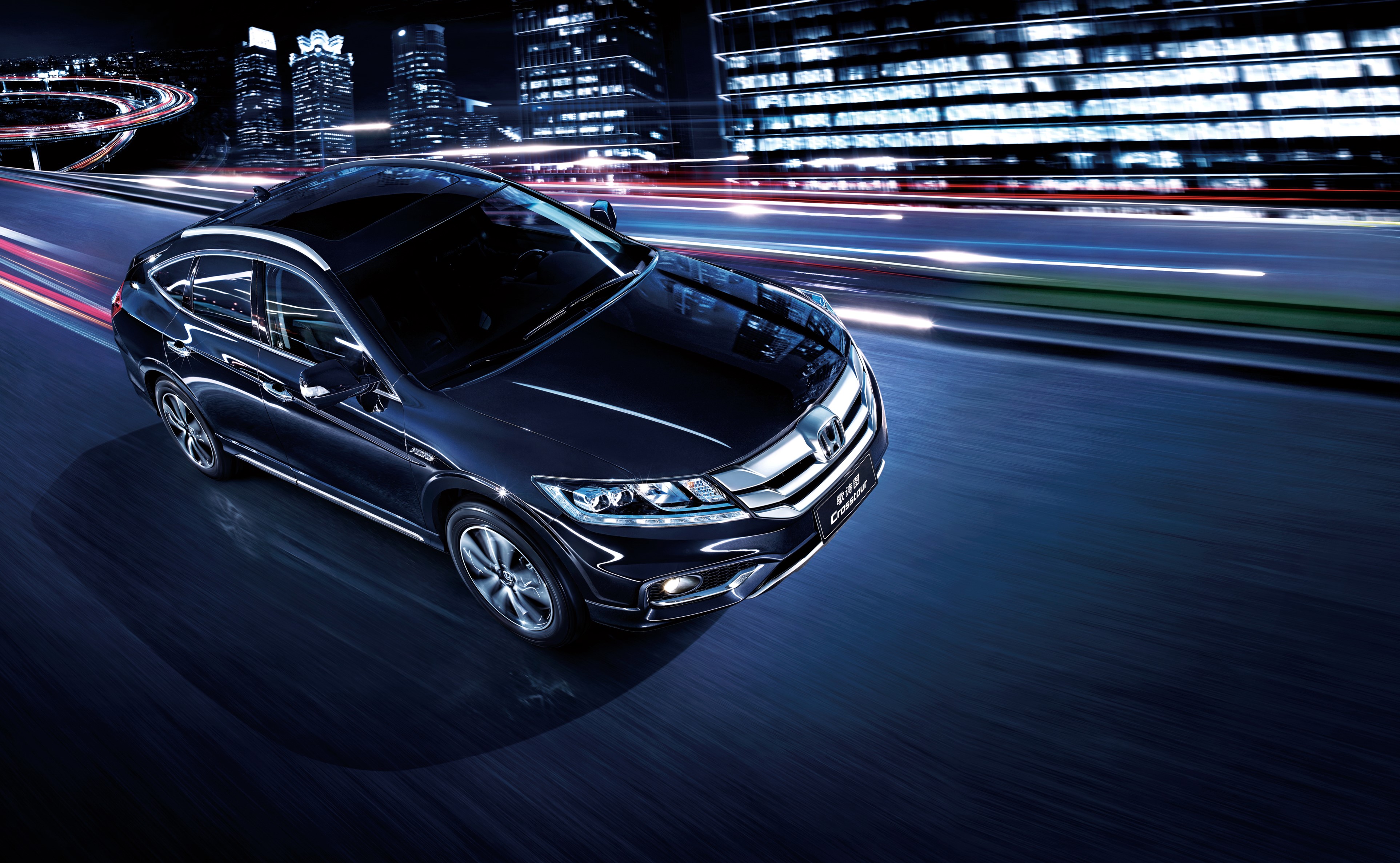 4K Blue 2014 Honda Crosstour in Motion HD Wallpaper